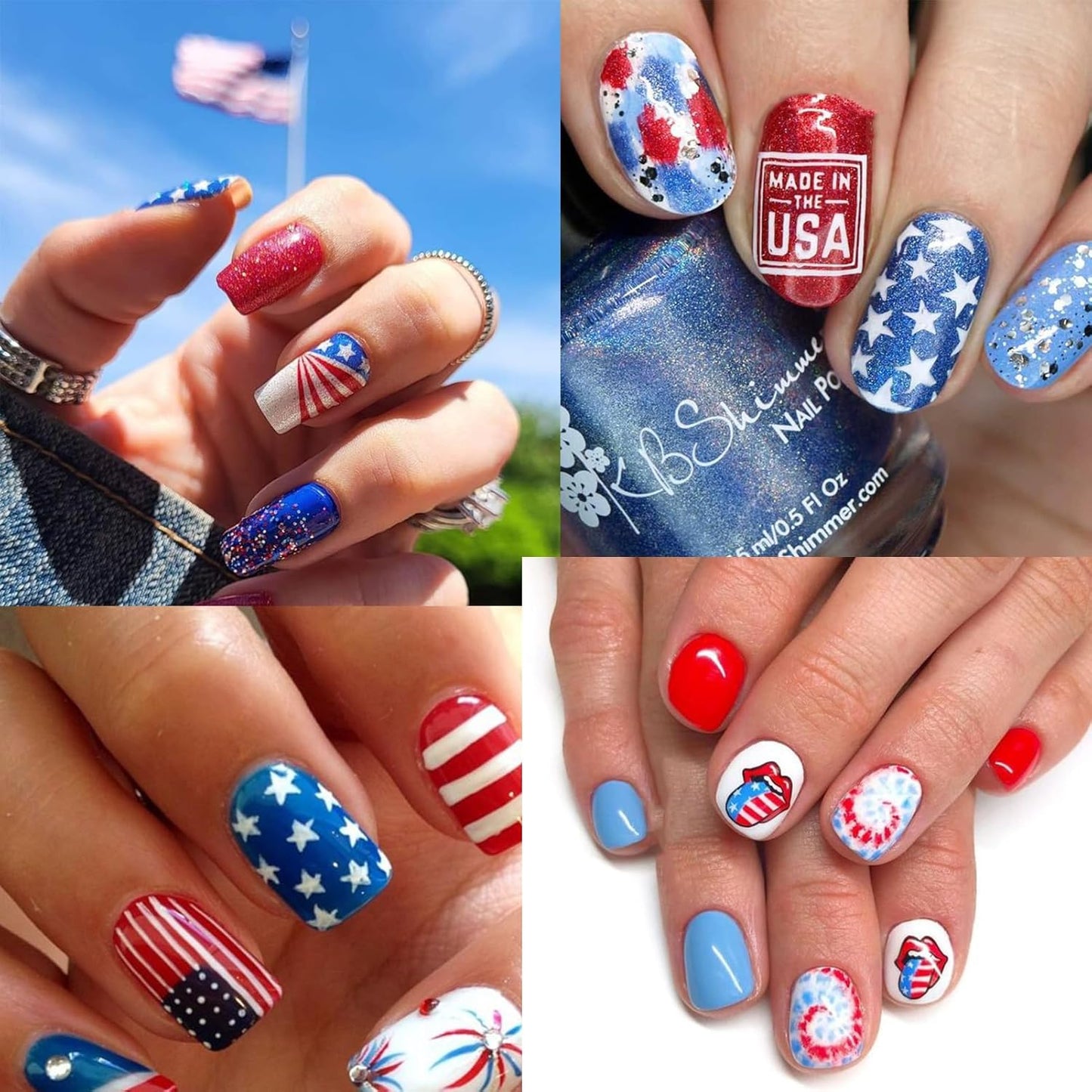 8 Sheets 4th of July Nail Stickers, Independence Day Patriotic Nail Decals, 3D Design Self-Adhesive Memorial Day USA Flag Star Nail Art