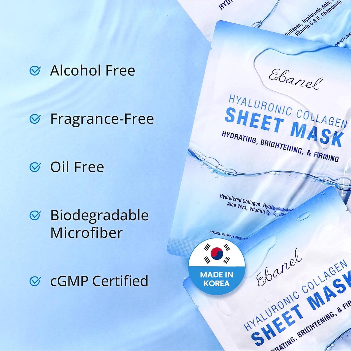 Ebanel 15 Pack Collagen Face Mask with Hyaluronic Acid, Vitamin C, Peptide, Aloe, Instant Brightening Hydrating Face Masks Skincare Korean Sheet Mask, Skin Firming, Lifting Anti Aging Facial Masks