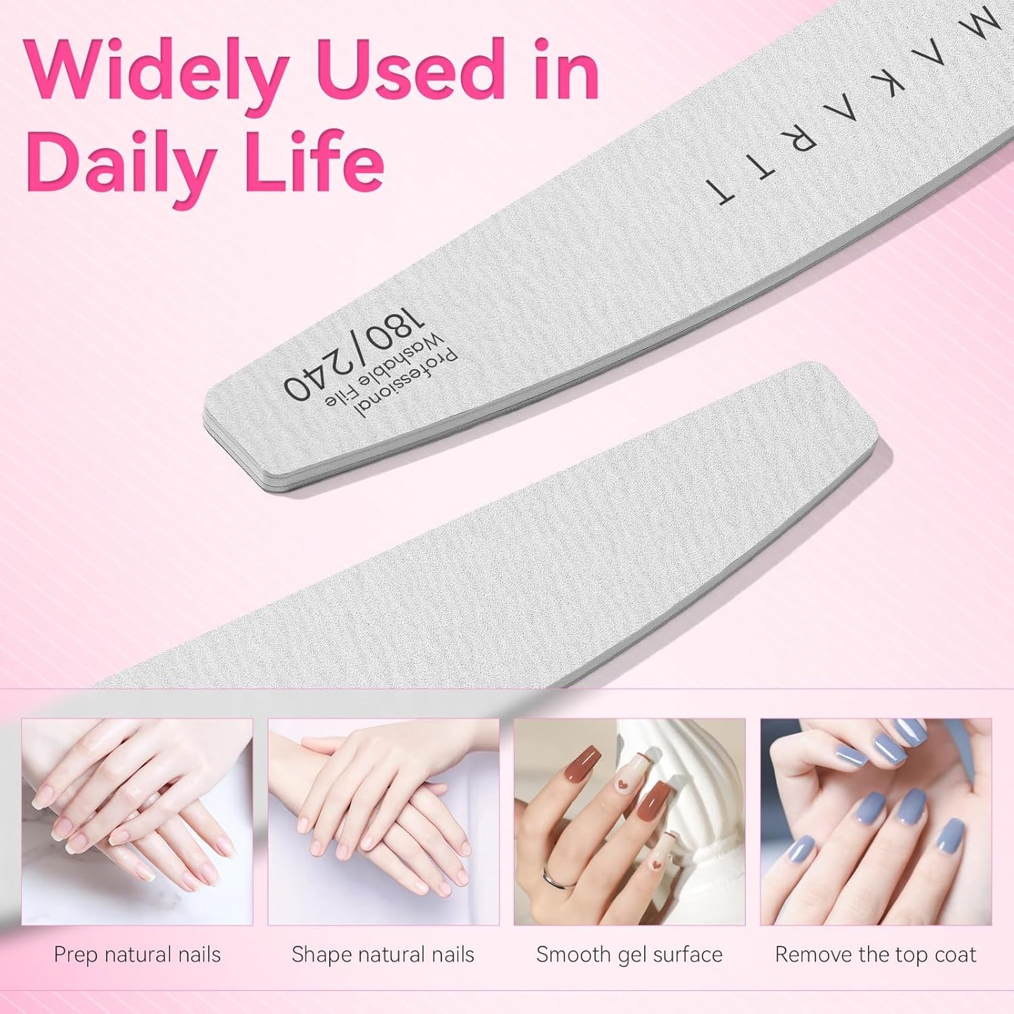 Makartt Nail File - 180/240 Grit Emery Boards for Nails, 2Pcs Dual-Sided Fingernail Files for Natural Nails Prep & Buffing, Reusable Manicure Kit for Salon & DIY Use