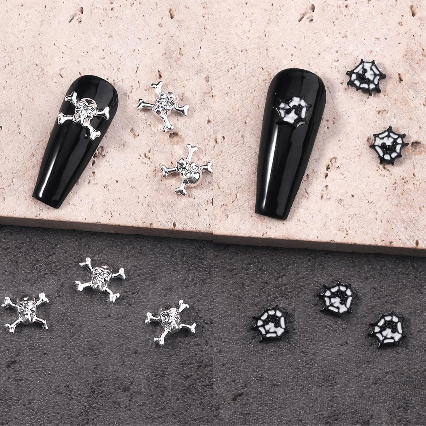 30Pcs Halloween Nail Charms Ghost Pumpkin Nail Art Charms Gold Silver Skull Spider Web Bat Nail Gems Halloween Nail Art Supplies Alloy Nail Art Decoration for Acrylic Nails for Women Girls