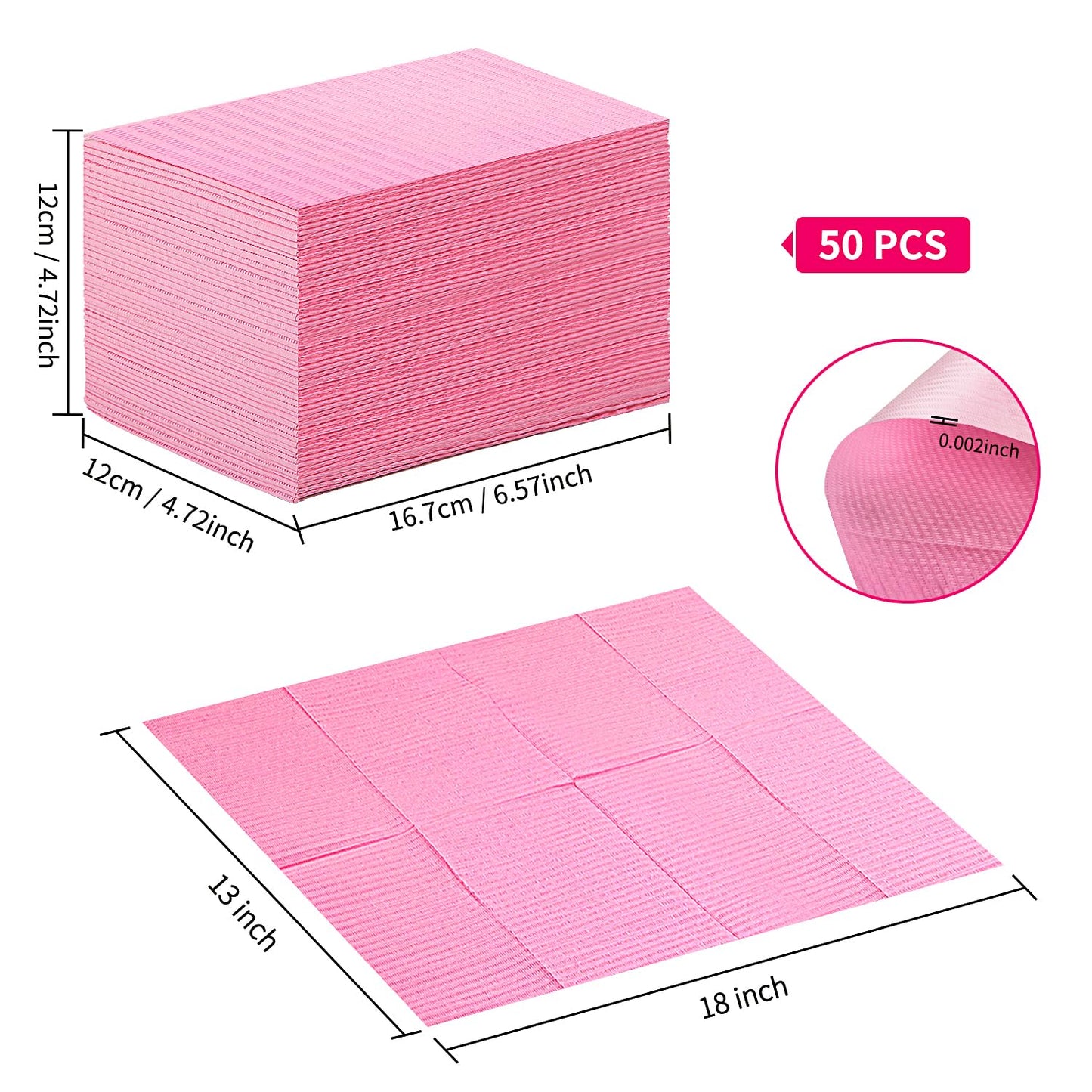 Gusnilo Nail Art Table Mat - Disposable Nail Paper Towels (50PCS) - Pink Waterproof 3-Ply Nail Art Paper 13" X 18" Pads for Nail Table Decoration Kit, Nail Art Accessories