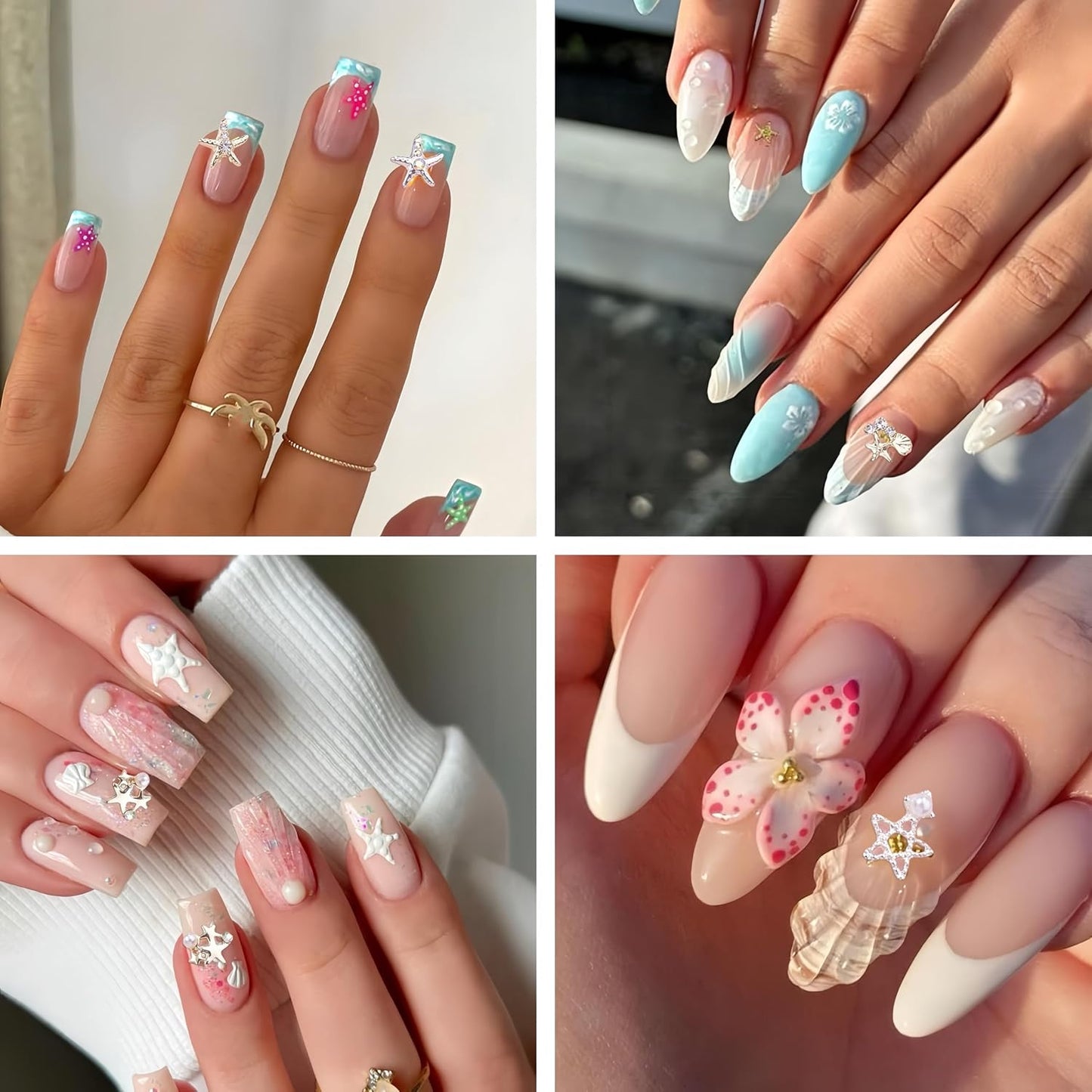 18Pcs Mixed Color 3D Starfish Nail Charms Alloy Summer Beach Nail Art Rhinestones Ocean Theme Shell with Flatback Pearls Caviar Beads Designs Nail Charms Summer Beach DIY Crafts Manicure Decoration