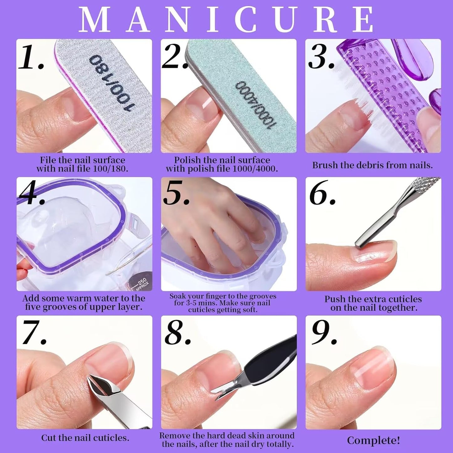 FANDAMEI Nail Soaking Bowl, Nail Soak Off Bowl, Dip Powder Remover Tools, Nail Remover Bowl, Manicure Bowls Nail Soaking, Cuticle Kit