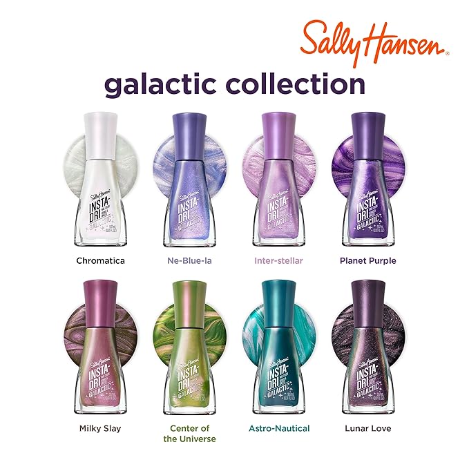 Sally Hansen Insta-Dri Galactic Nail Polish | Quick Dry, Long Lasting, Streak-Free Shine | Sheer, Shimmery | 109 Chromatica | Silver Chrome Nail Color