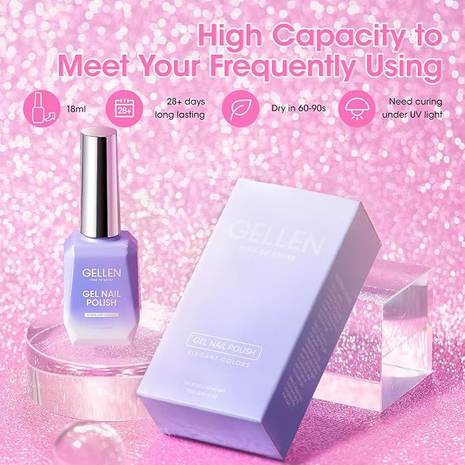 Gellen Light Pink Gel Nail Polish, 18ml Dating 1102 Glitter Pink Nail Gel Polish U V Light Cure Soak Off Gel for Spring Summer Daily Use at Home Manicure