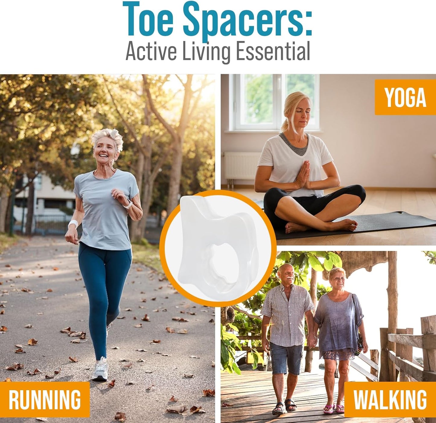 5 STARS UNITED Pinky Toe Spacers for Men & Women โ 4 Gel Separators for Overlapping & Curled Little Toes, Bunions, Alignment - Diabetic Foot Care, Silicone Spreader, Corrector & Straightener, Clear