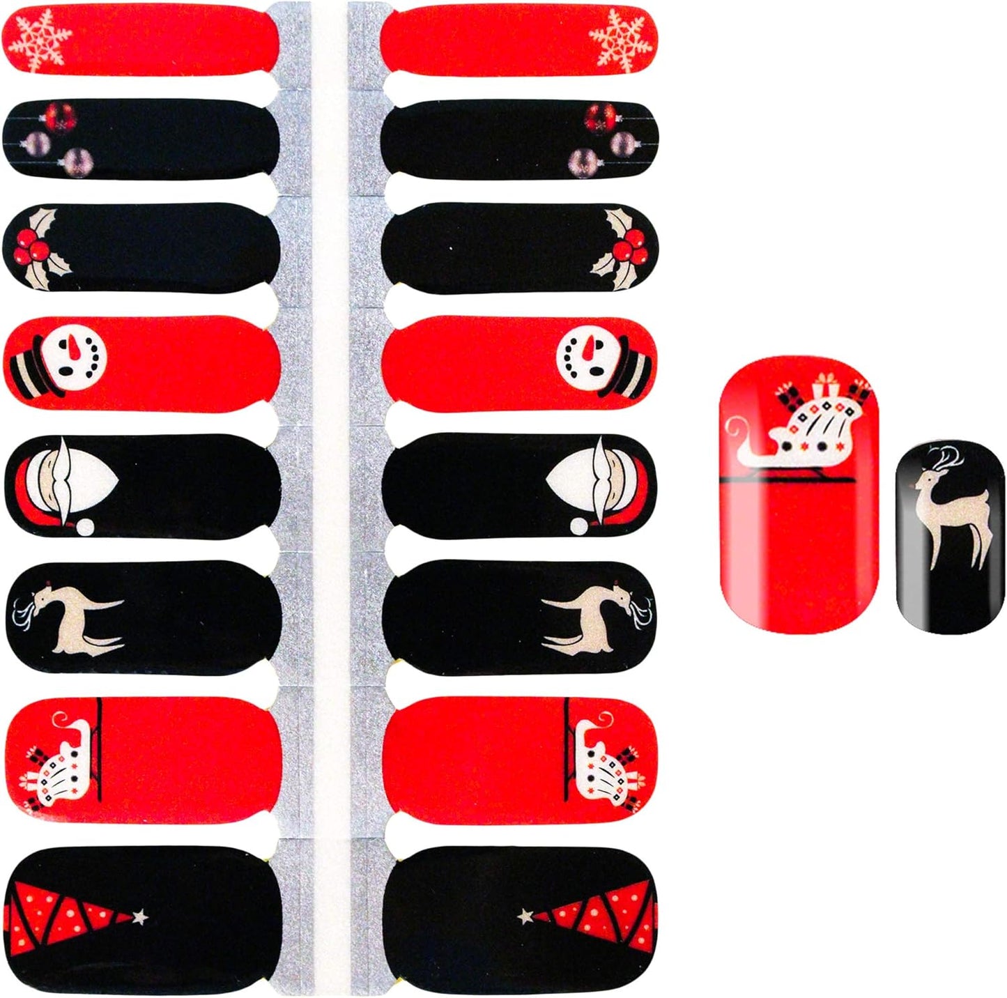 WOKOTO 5 Sheets Christmas Adhesive Nail Art Polish Stickers Tips with 1Pc Nail File Nail Wraps Decals Strips Set Manicure Holiday Pack