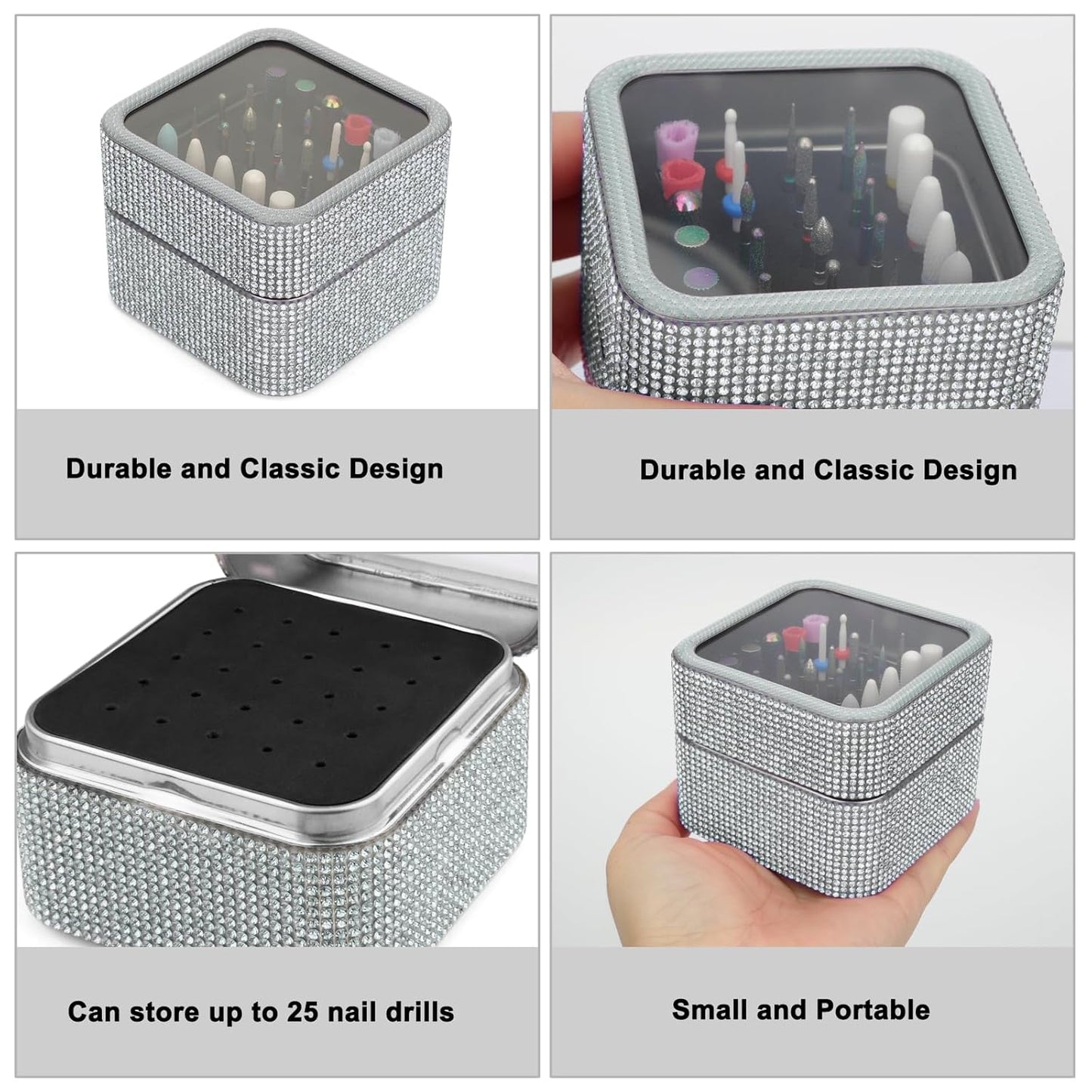 25Pcs Nail Drill Bits Set with Storage Box, 3/32 Inch Tungsten Ceramic Diamond Carbide Nail Drill Bits for Acrylic Gel Polish, Cuticle Efile Remover for Manicure Pedicure