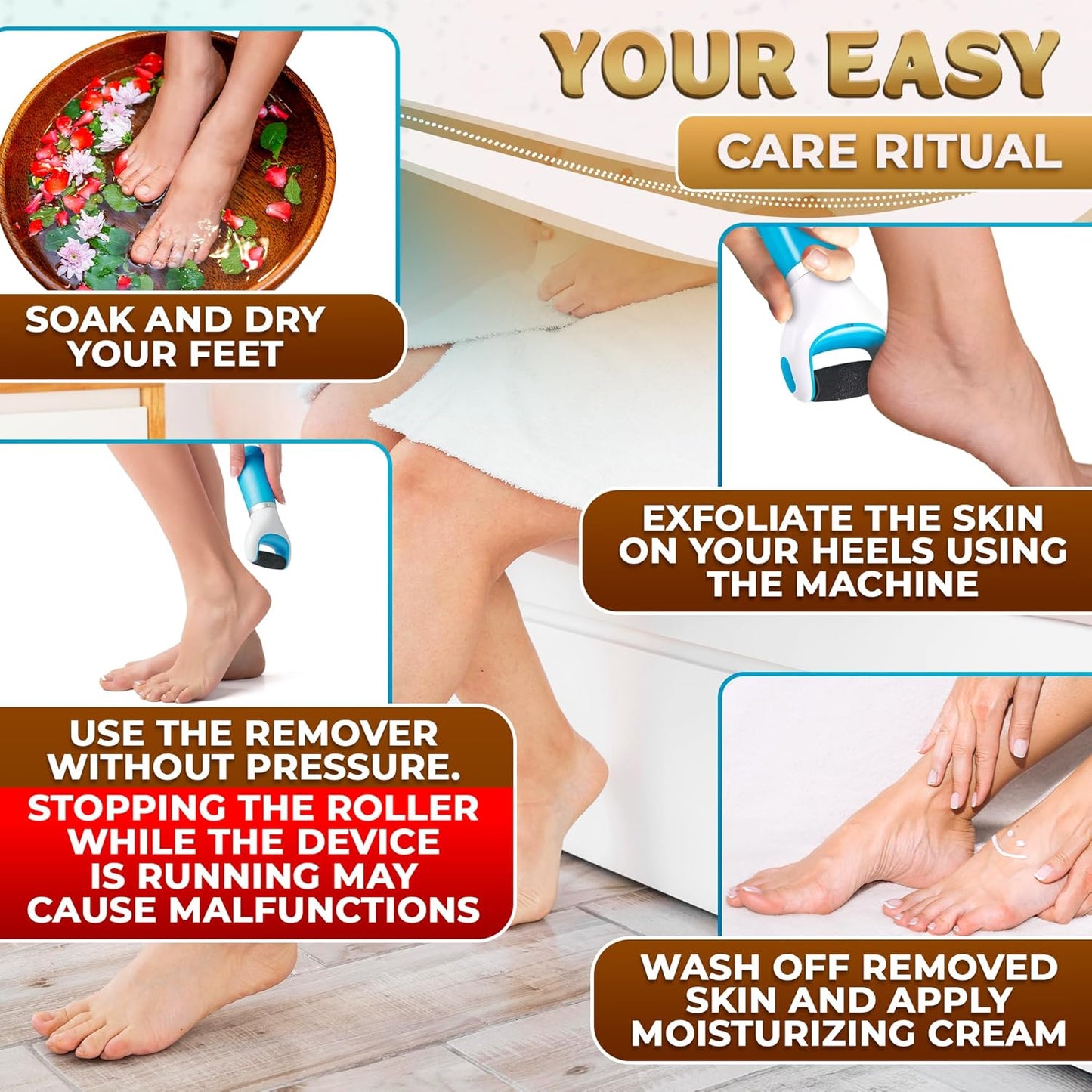 Foot Callus Remover Tool | Batteries Not Included – High-Speed Foot Grinder with Easy-to-Replace Roller – On-The-Go Electric Callus Remover for Feet | Pedicure Tools for Feet Smoothing