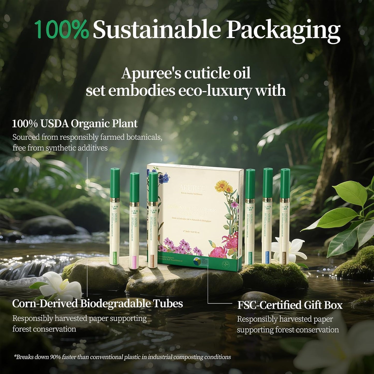 APUREE Organic Cuticle Oil Set: 100% Pure (6pcs)| Moisturing for Dry Cuticle & Nail Growth| USDA Verified & Cold Pressed Hexane Free| Manicure Prep Care| All Skin Type| Vegan & Cruelty Free| Gift Set