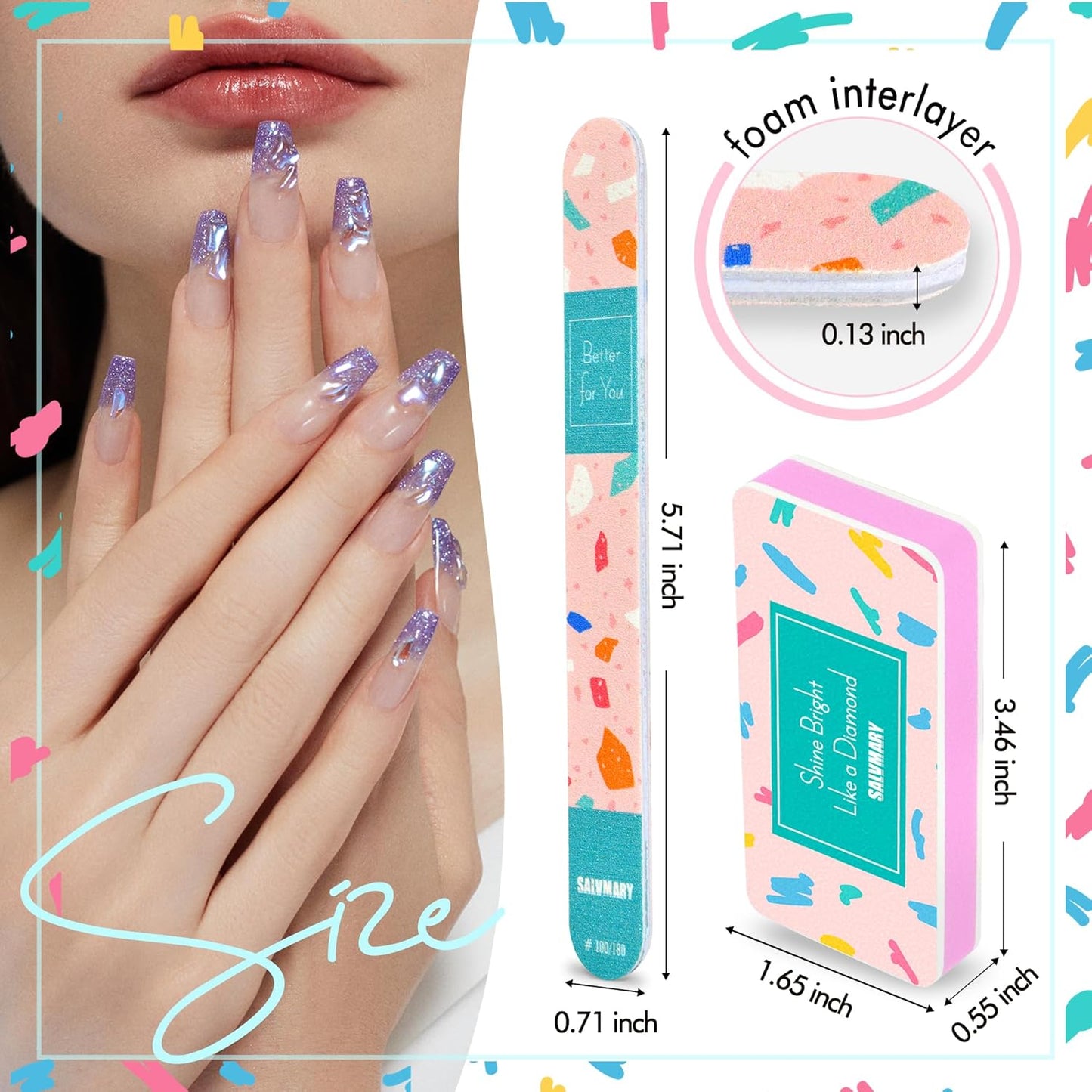 Nail File and Buffer Set - Gifts for Women - Ultimate Shine Nail Buffing Block Shiner Polisher with Professional 100/180 Grit Nail Files Emery Boards Manicure Tools for Natural Acrylic Nails