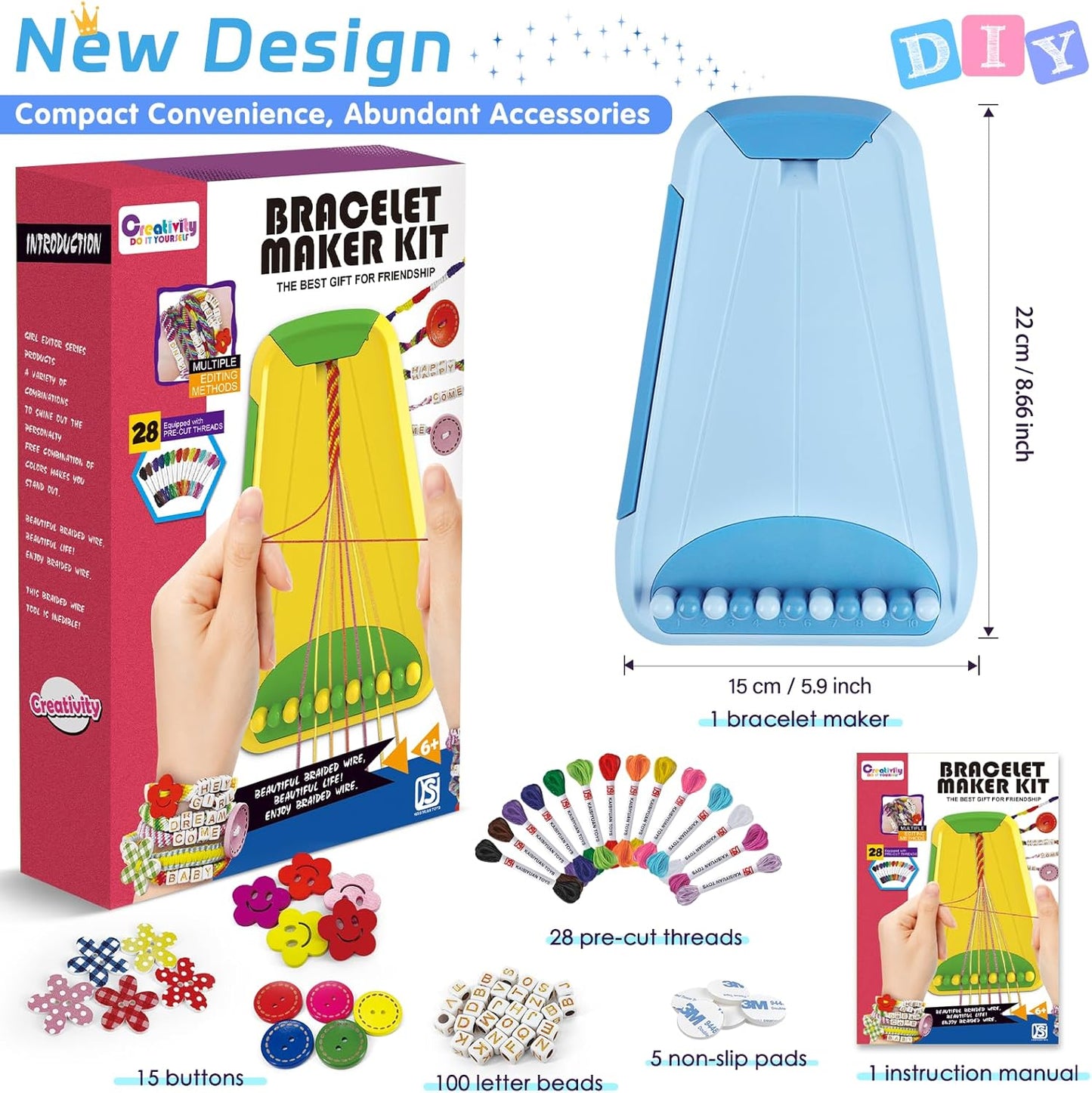 Arts and Crafts for Kids Ages 8-12,Friendship Bracelet Making Kit for Girl,Kids Jewelry Making Kit with 28 Pre-Cut Threads,Christmas Birthday Gifts for Ages 6 7 8 9 10 11 12 Year Old Light Blue
