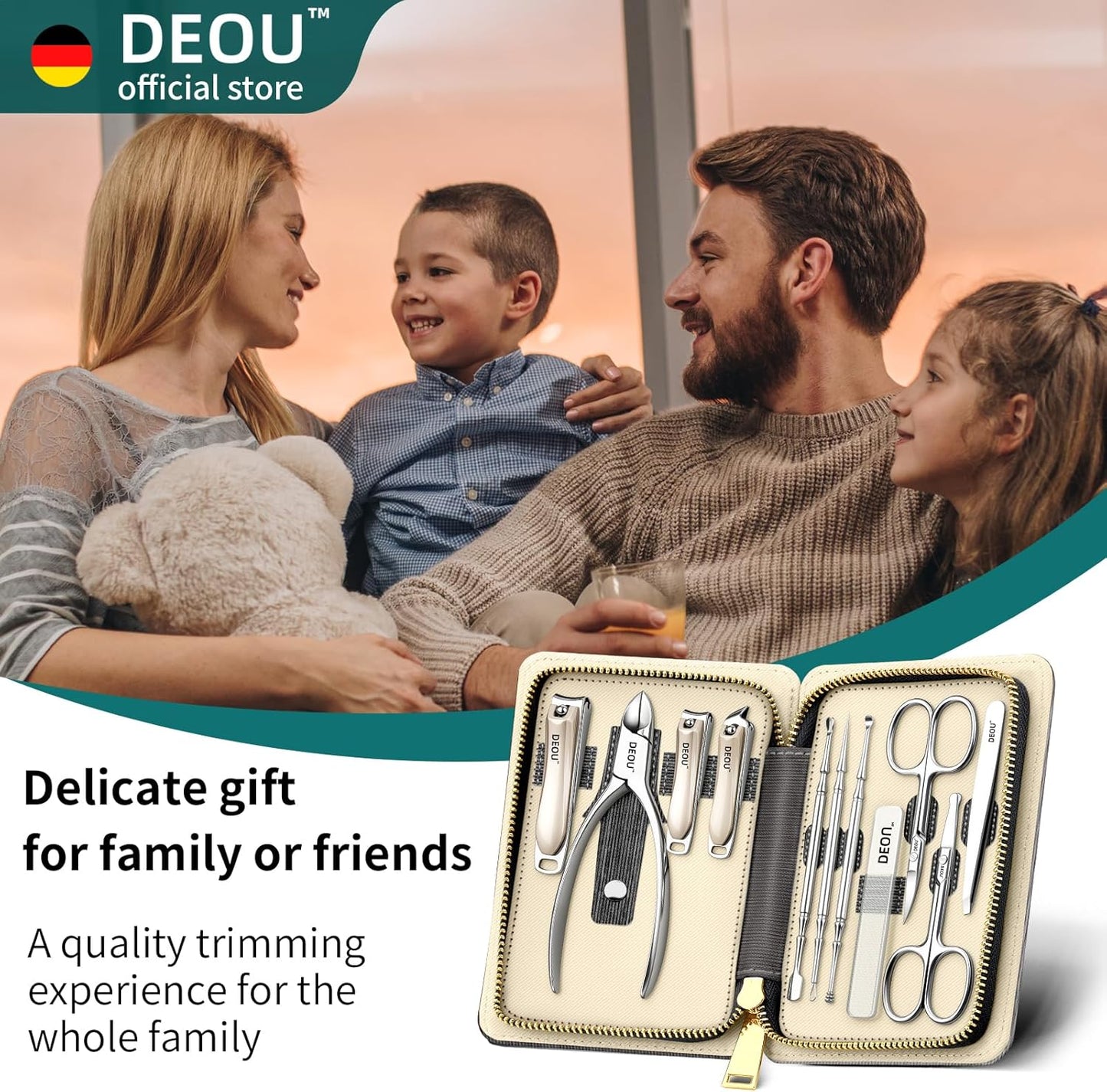 DEOU Manicure Sets Nail Clippers Stainless Steel Manicure and Pedicure kit Girls Professional Nail Files and Men's Grooming Scissors Tools for Home Personal Care or Gifts (Pink)
