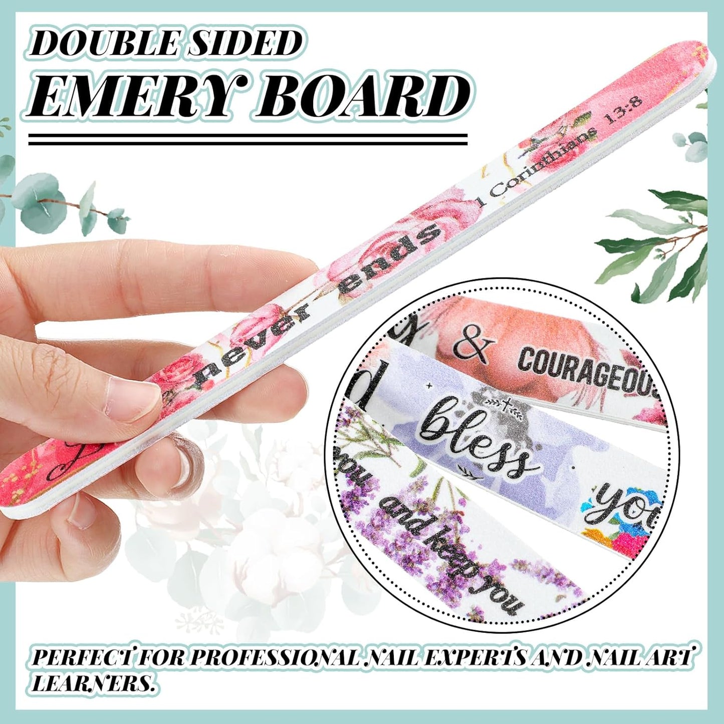 50 Pack Christian Gifts for Women Bulk Church Bible Verse Nail Files Floral Scripture Emery Boards Christian Religious Gift Nail Files for Employee Appreciation Teacher Staff Coworkers Women