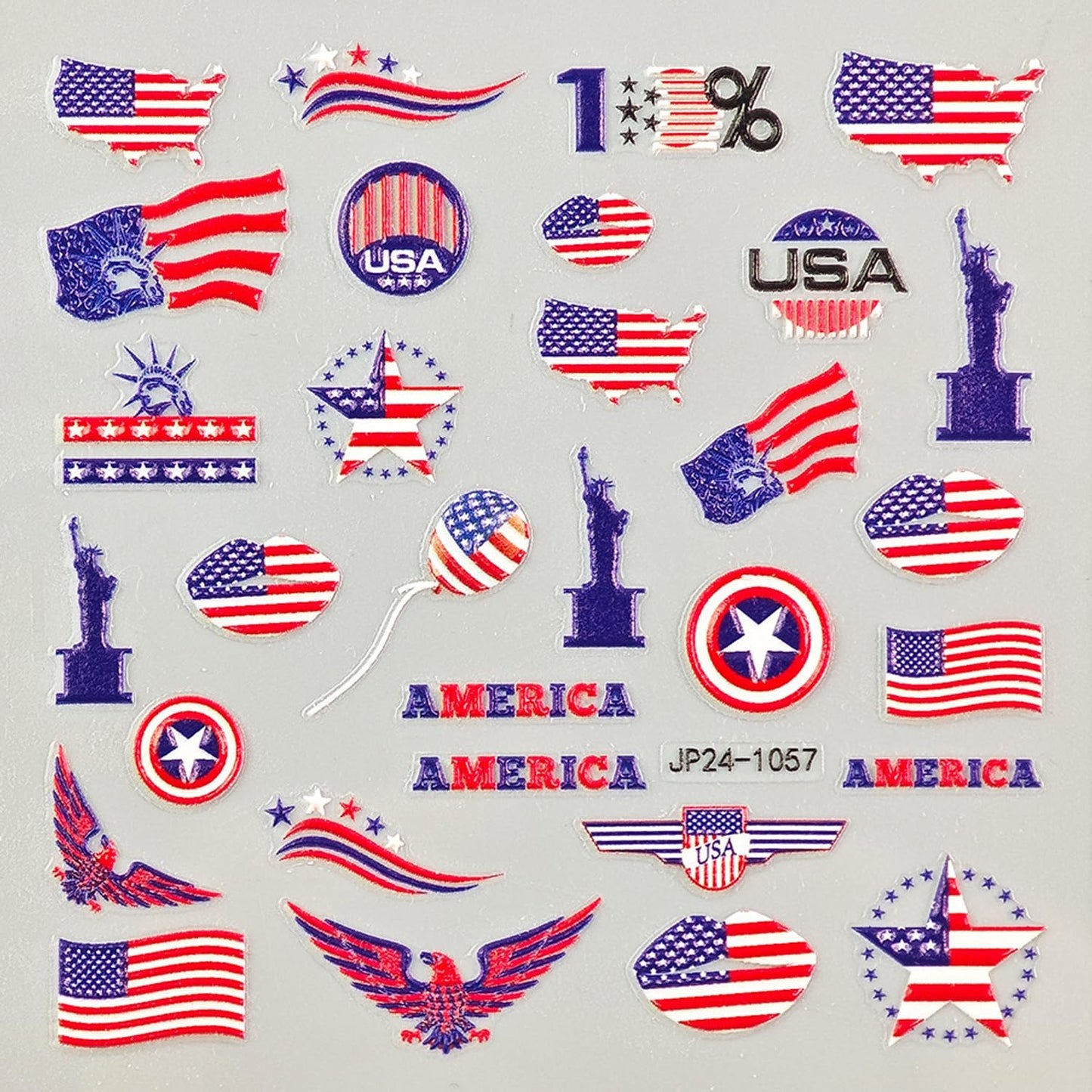 4th of July Nail Art Stickers Set 5D Embossed Red Blue USA Flag Nail Decals 4PCS Five-Pointed Star America UK Flags Design Independence Day Nail Adhesive Stickers for DIY Nail Art Decorations