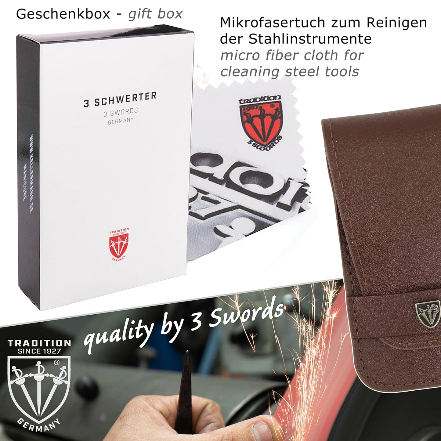 3 Swords Germany - brand quality 6 piece manicure pedicure grooming kit set for professional nail care with camo synthetic leather case - Made in Germany