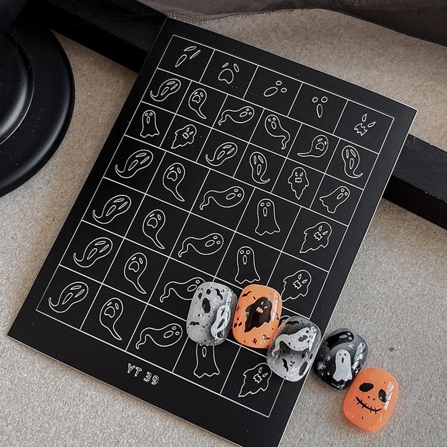 Halloween Nail Stickers Airbrush Stencils Stickers for Nail Art with Skull Ghost Witch Bat Pumpkin Grimace Designs Supplies Design Nail Guide for Manicure Nails Decoration 6 Sheets