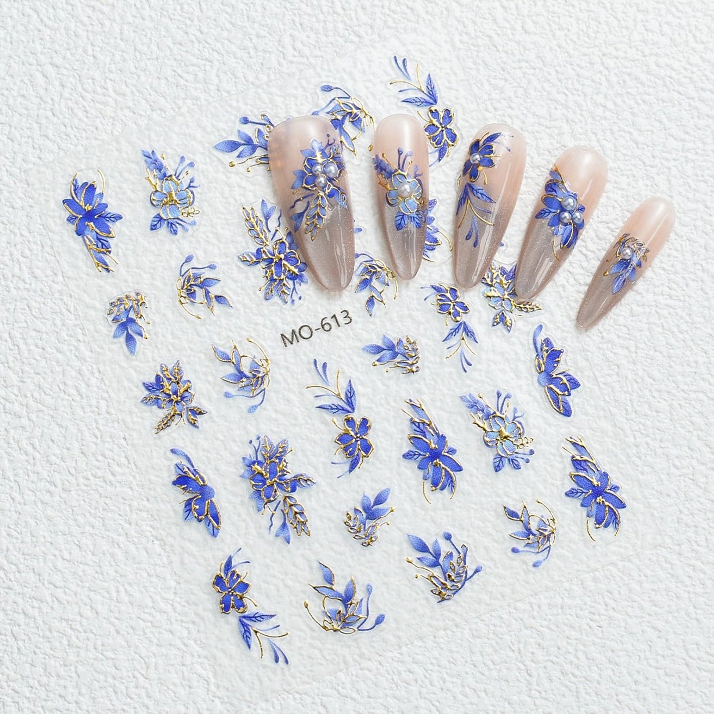 3 Sheet Flower Nail Art Stickers Decals 5D Embossed Self- Adhesive Blue Red Flowers Nail Stickers Gold Floral Nail Decals Supplies for Women DIY Manicure Accessories