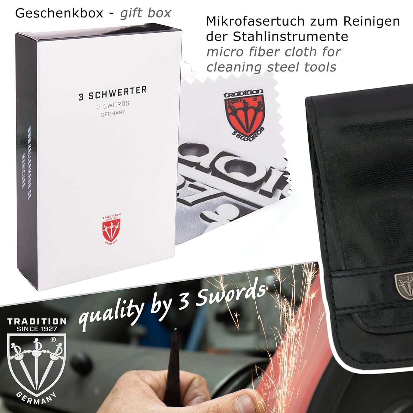 3 Swords Germany - brand quality 6 piece manicure pedicure grooming kit set for professional nail care with black synthetic leather case - Made in Germany