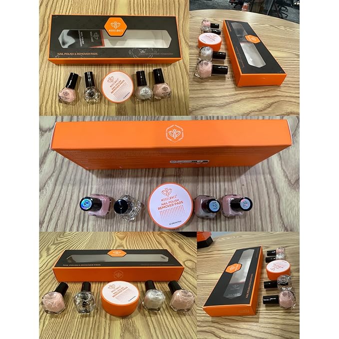 Modelones Nail Polish Set with 42 Pcs Remover Pad and Base and Top Coat, 3 Colors Nude Nail Polish Kit Glitter Finger Bulk Manicure Diy Nail Art Salon Home