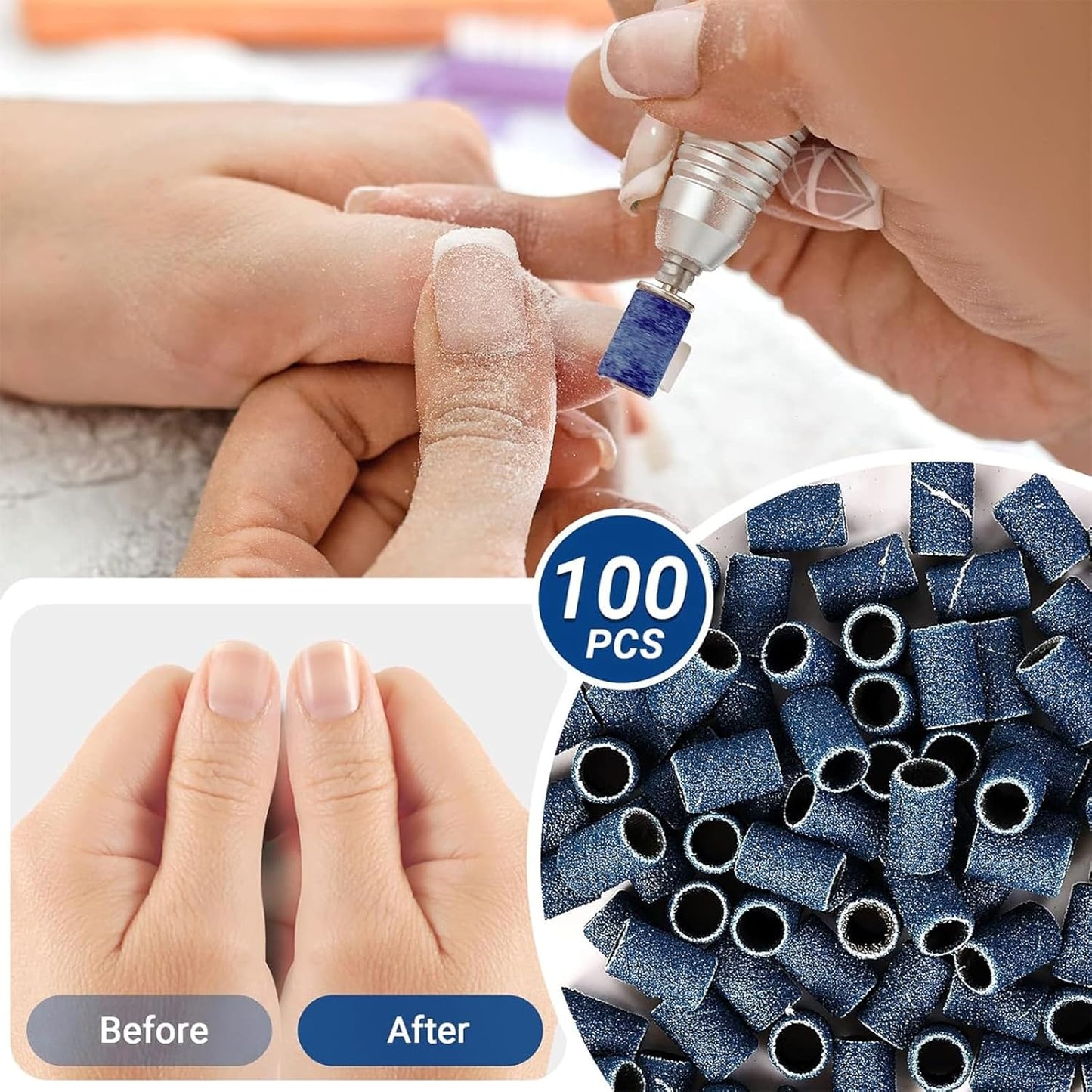 MelodySusie 100 Pcs Nail Drill Bits Sanding Bands for Nail Drill 180 Fine Grit Nail File Sanding Bands for Acrylic Nails Gel Manicures and Pedicure