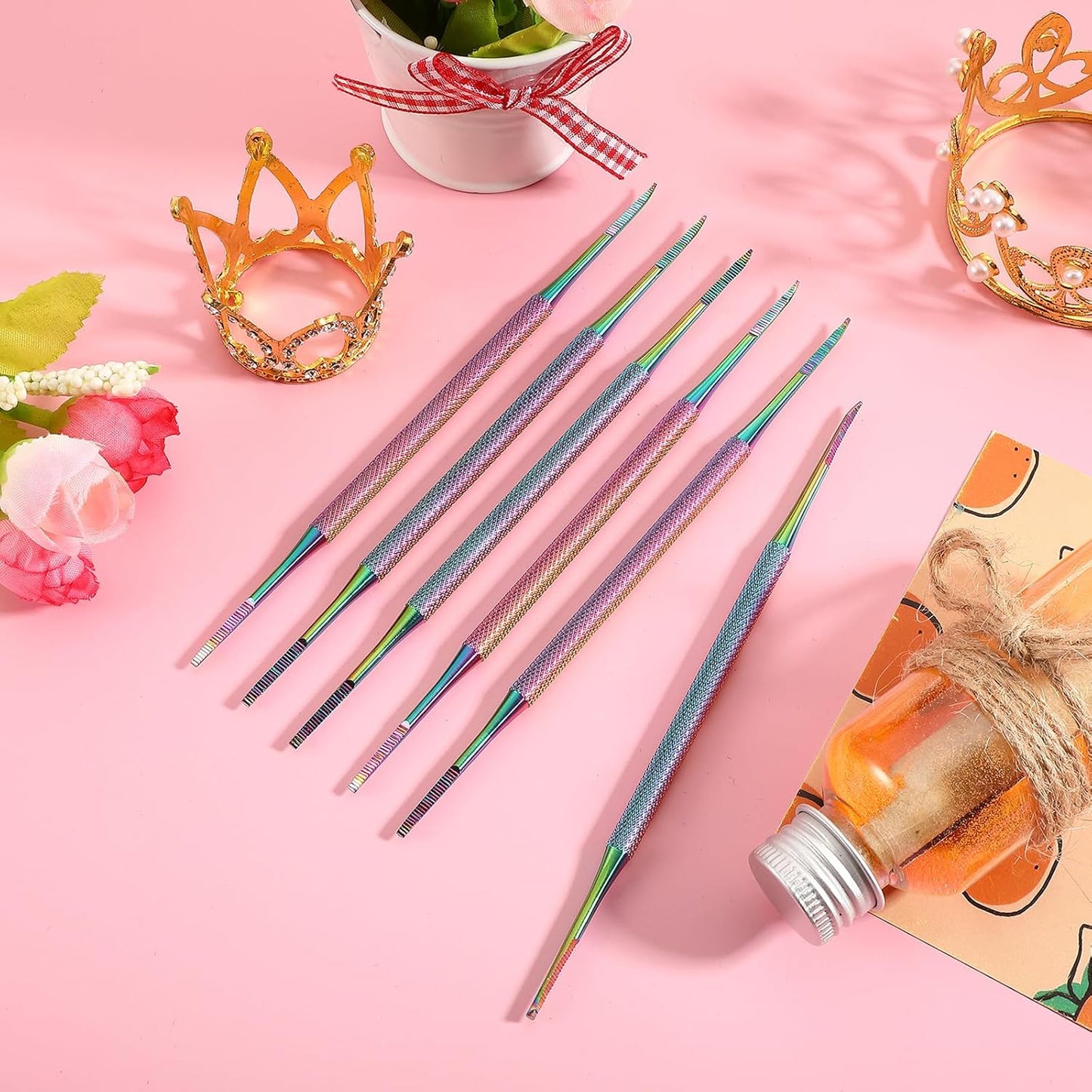 Mudder 6 Pack Ingrown Toenail Files Double Sided Toenail Lifters One Side Flat and One Side Curved Stainless Steel Manicure Treatment Removal Pedicure Tools for Feet Under Nail Cleaner (Rainbow)