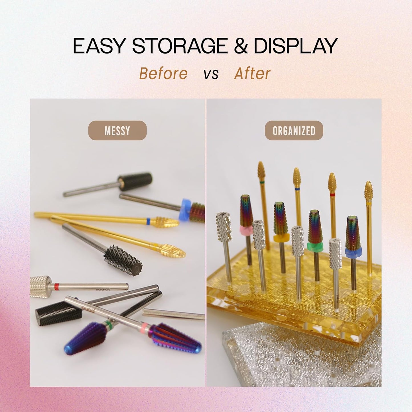 PANA Rectangle Transparent Acrylic Nail Drill Bit Holder Display Organizer Stand - Carbide Bit Storage Mount For Manicure Tools Nail Salon - 12 Holes Silver (Drill Bits Not Included)