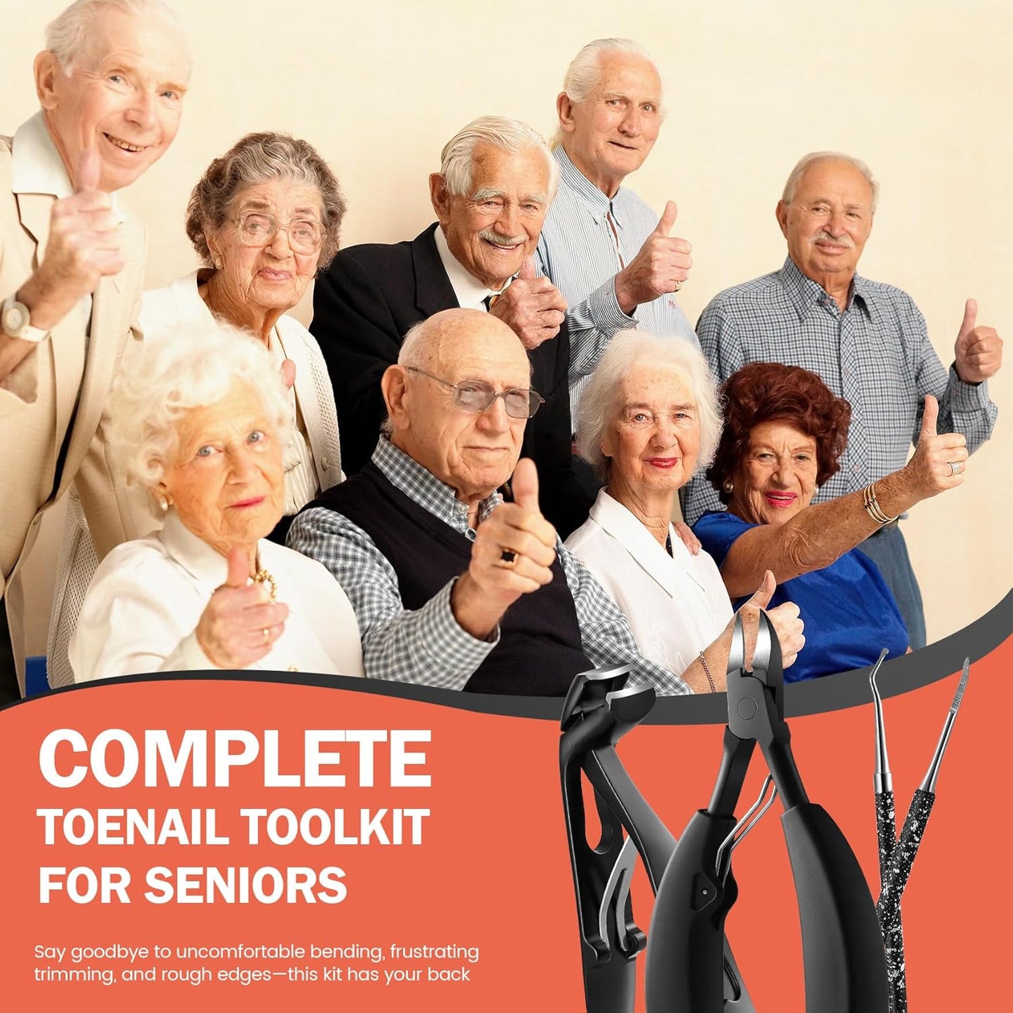 BEZOX Toenail Clippers Kit for Seniors – The Ultimate Solution for Thick & Ingrown Toenails with Curved Head Toe Nails Clippers, Long Handle Toenails Clippers Thick Nails, Nail File & Toenail Lifter