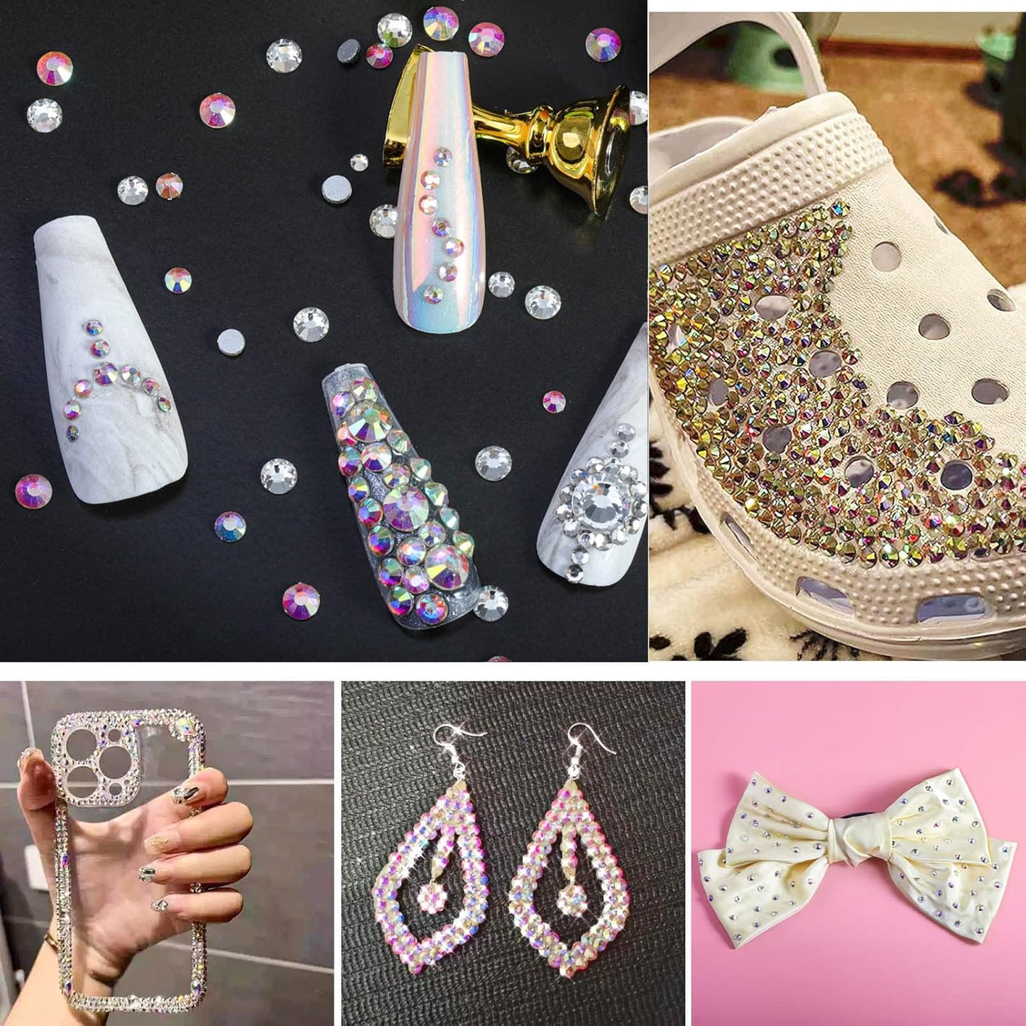 Beadsland 7200pcs Flatback Rhinestones,AB Crystal Rhinestone Nail Gems Round Crystal Rhinestones for Crafts,Mixed 6 Sizes with Wax Pencil Kit, SS3-SS10,Crystal AB