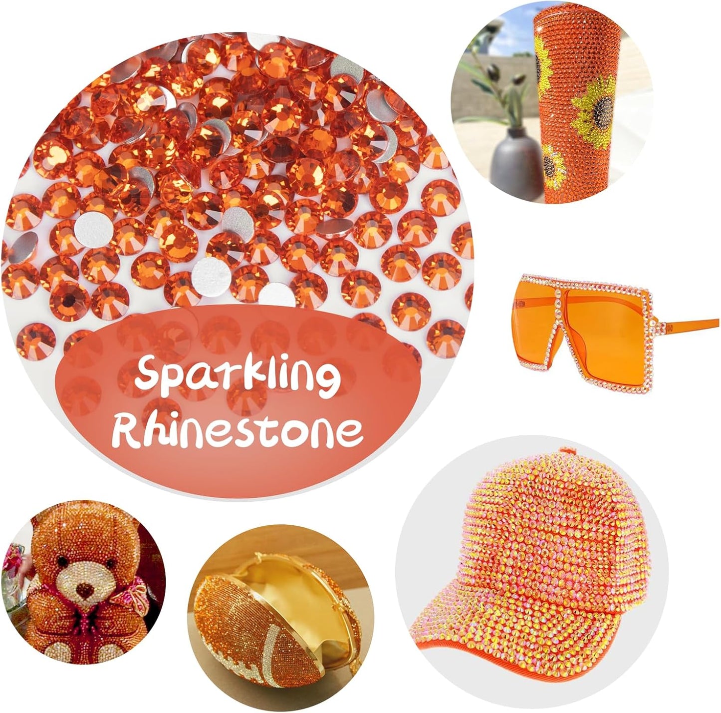 2000PCS Orange Rhinestones Bulk, Flat Back Crystal Glass Stone Round Gems,SS30, 6.4-6.6mm