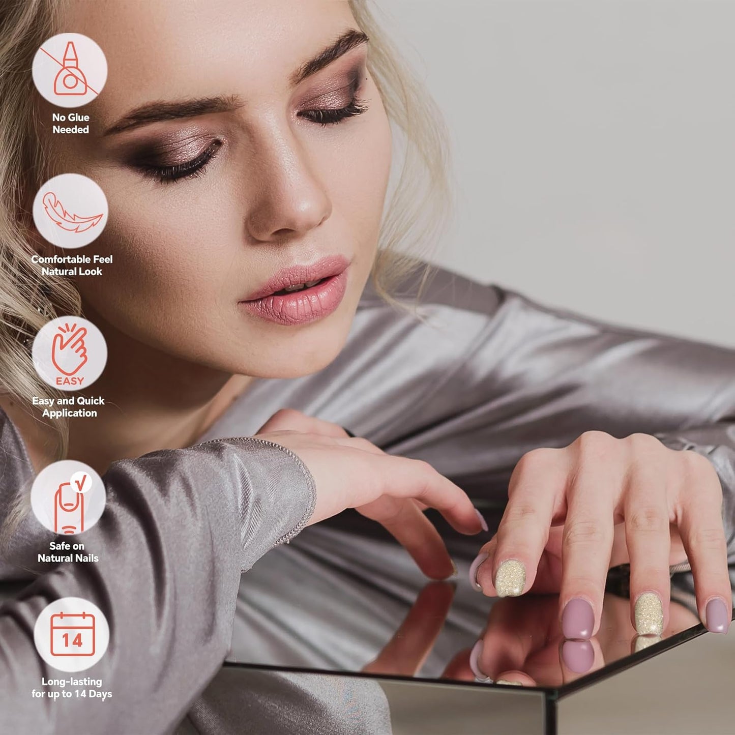 Semi Cured Gel Nail Strips-School Policy Semi-Gel Stickers, Muted Neutrals, Quiet Typing Low Profile, Chip Resistant Works with Any UV/LED Lamps(Champagne Gold)