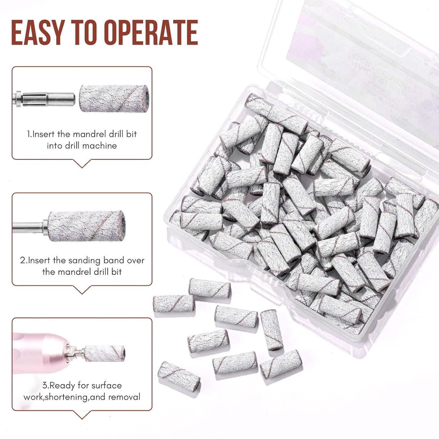 Makartt Sanding Bands for Nail Drill:50 Pcs Small Nail Sanding Files With 2025 Upgrade Design 3.1mm Mandrel Bits,180 Medium Grits (White, #180)