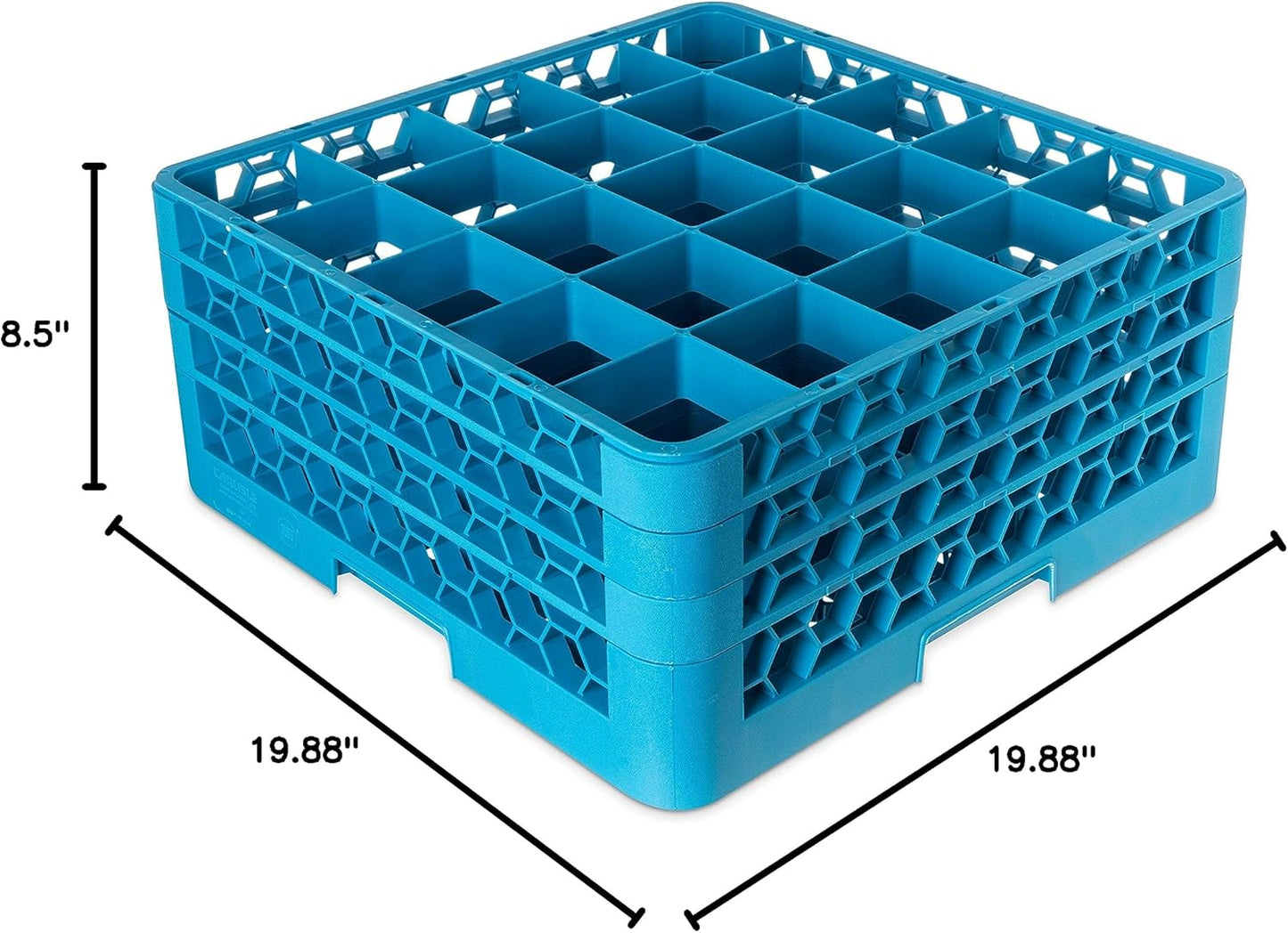 Carlisle FoodService Products OptiClean Plastic 25-Compartment Divided Glass Rack, Blue, 8.72"