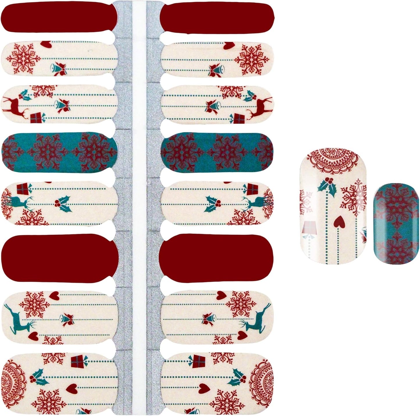 WOKOTO 5 Sheets Adhesive Nail Polish Stickers Strips Set with 1Pc Nail File, Holiday Winter Snow Flakes Nail Wraps Decals Tips Christmas Stickers Manicure Kit