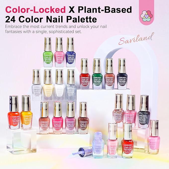 SAVILAND Color Artistry Fall Nail Polish Set: Quick Dry 24 Color Regular Nail Polish Kit Orange Red Brown Glitter Finger Bulk Fingernail Polish Set Non Gel Castor Oil Vitamin E Nail Lacquer Women Home