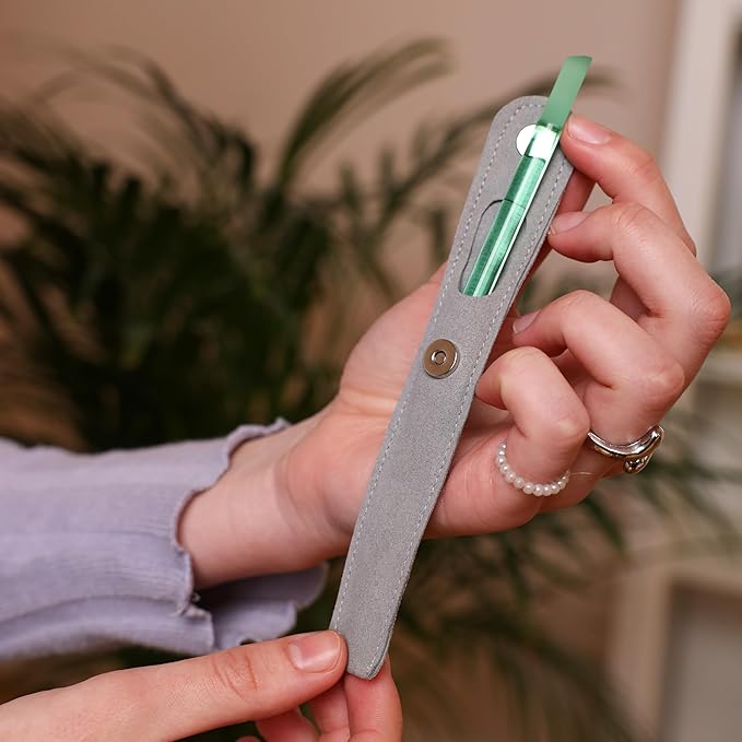 Bona Fide Beauty Czech Glass Cuticle Pusher (Jade Color) with Microfiber Sleeve, Gentle Manicure Stick and Cuticle Remover - Made in The Czech Republic