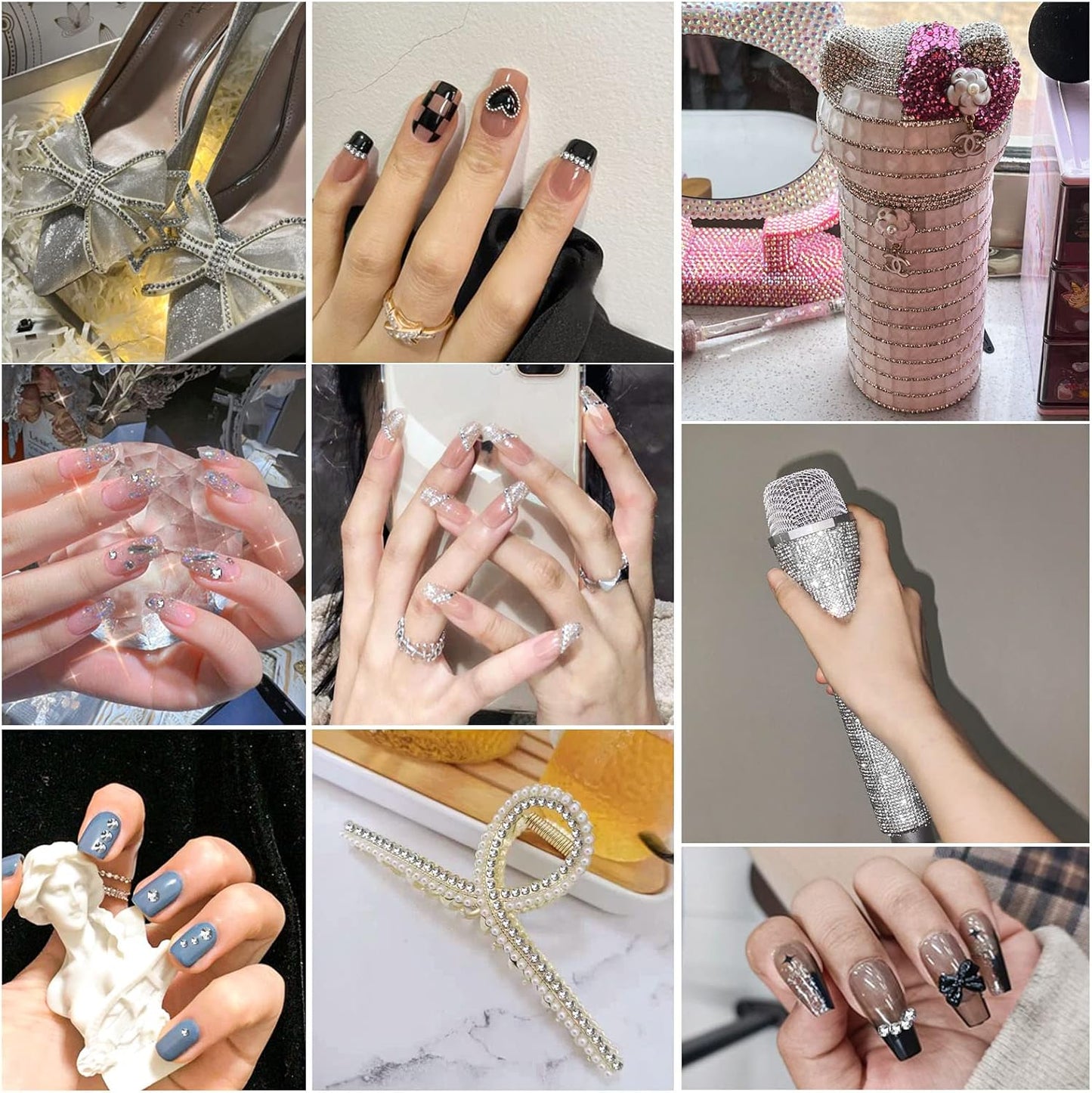 Beadsland 8300PCS Flatback Rhinestones, Silver Rhinestone Nail Gems Round Crystal Rhinestones for Crafts, Mixed 10 Sizes with Wax Pencil and Tweezer Kit, SS3-SS30, Silver Hematite