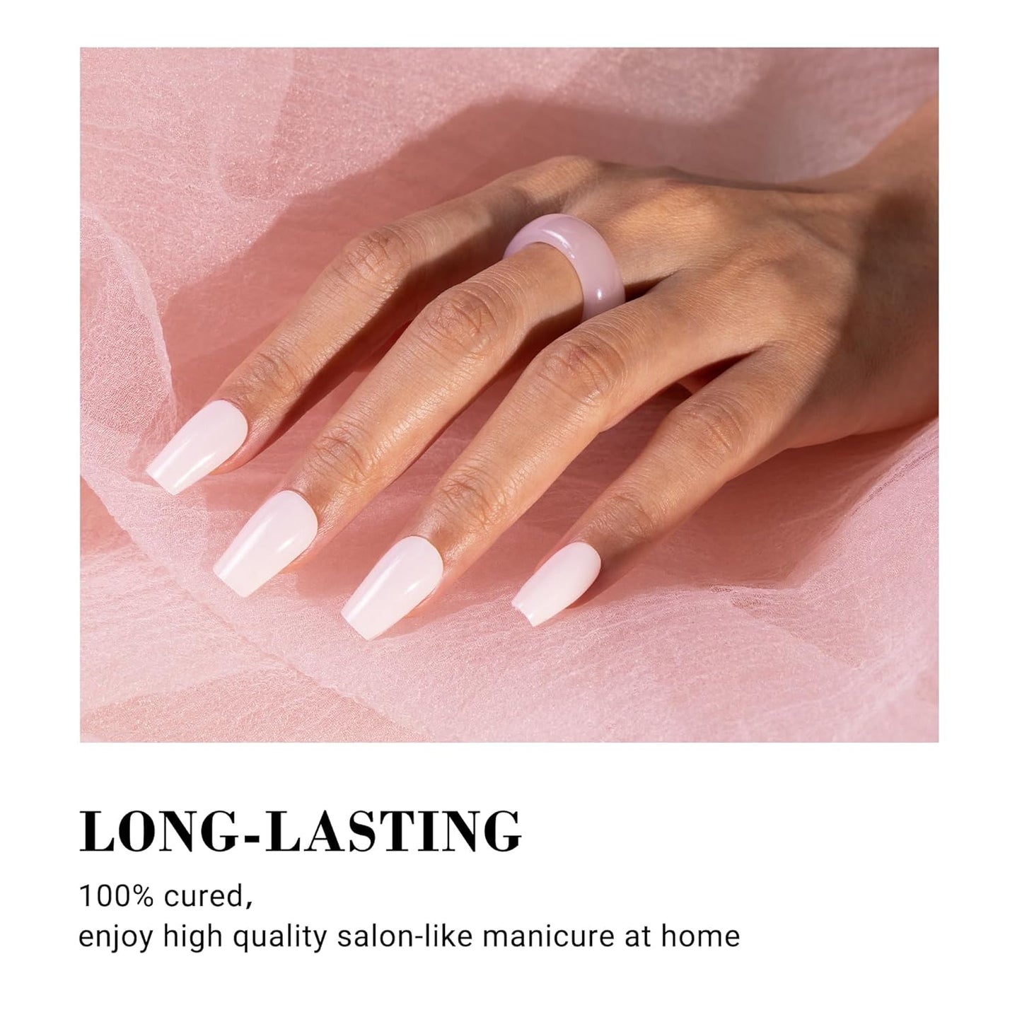 MelodySusie 30PCS Semi Cured Gel Nail Strips, Milky Pink, Salon Quality, Long Lasting, Easy to Apply, Includes 2 Prep Pads, Nail File and Wooden Stick