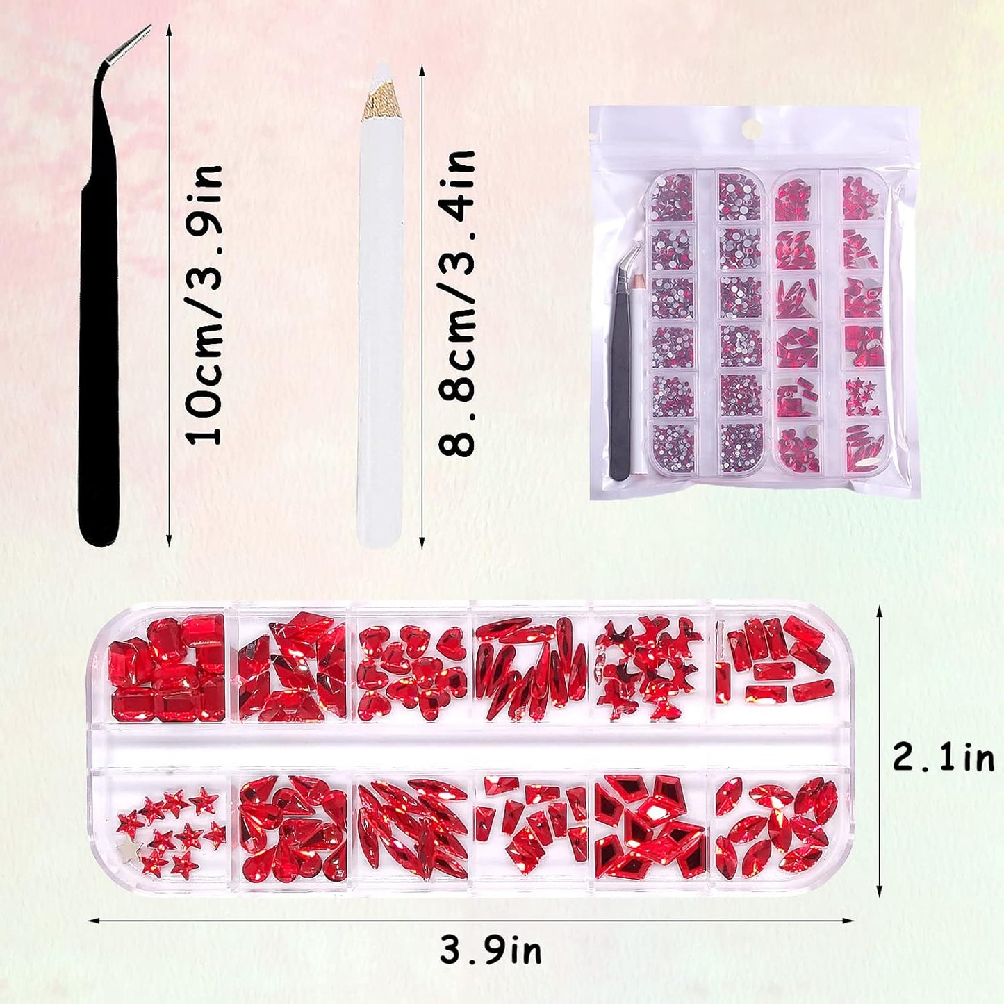 3120Pcs Crystal Red Nail Rhinestones,HOINCO Rhinestones for Nails,Nail Gems and Rhinestones Gems Multi Shapes Nail Charms for Nails Nail Crystal Beads Jewel for DIY Nail Art with Tweezers and Pen