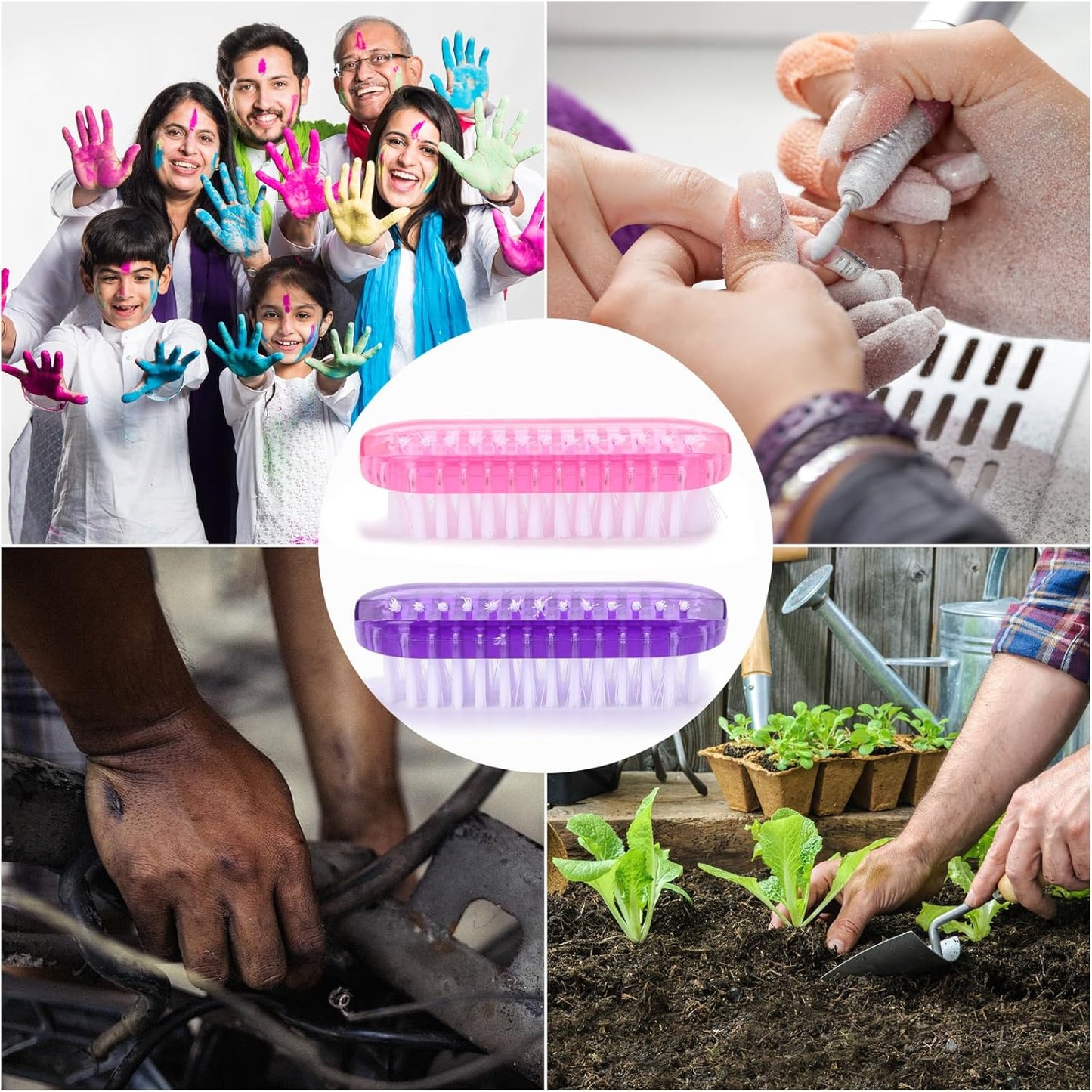 Nail Cleaning Brushes Plastic for Fingernails 2-Sided Non-Slip Brush Nail Brushes 4 Pack(Pink and Purple)