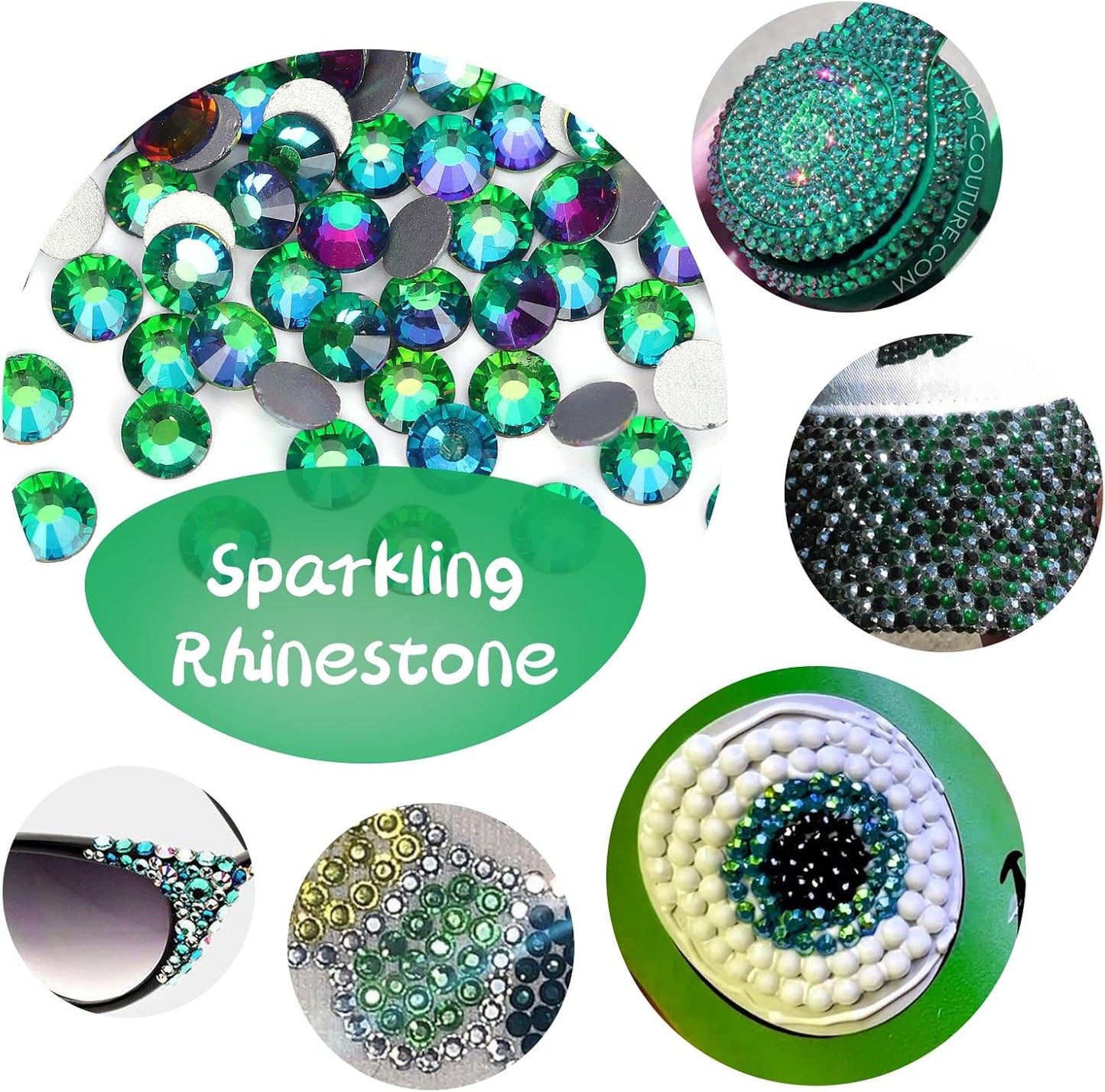 10000PCS Green Volcano Rhinestones Bulk, Flat Back Crystal Glass Stone Round Gems,SS16, 3.8-4.0mm