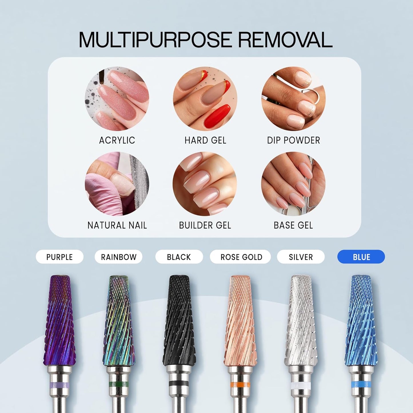 PANA 5-in-1 Pro Upgraded Multi-Function Drill Bit 3/32" Shank Size - (Blue, 2X Coarse to 2X Fine) - Mix Size Tungsten Drill Bit Fast Remove Acrylic Hard Gel Nail for Manicure Pedicure