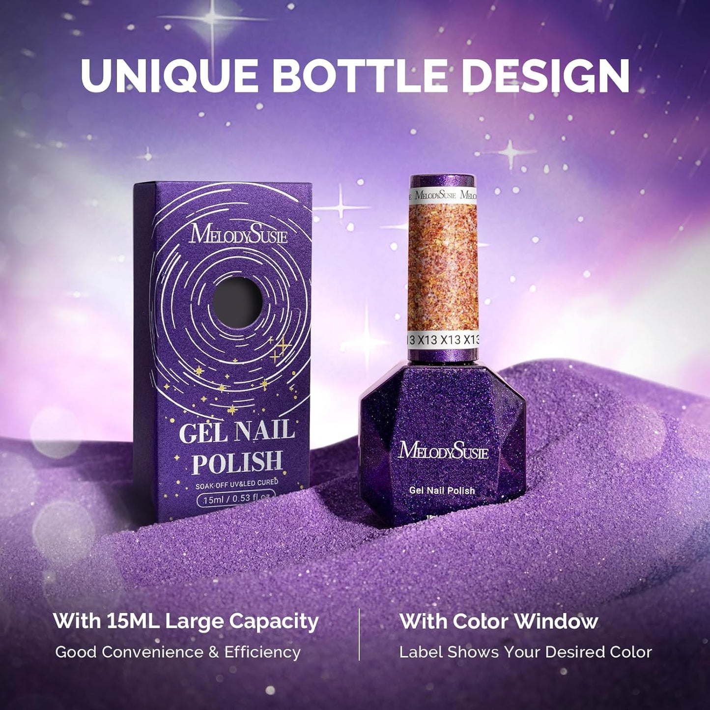 MelodySusie Galaliver Glitter Gel Nail Polish, 15ML Sparkly Shimmer Gel Polish Soak Off UV LED Cured Long Lasting Gift for Women DIY Nail Design Nail Art Manicure Happy Orange X13