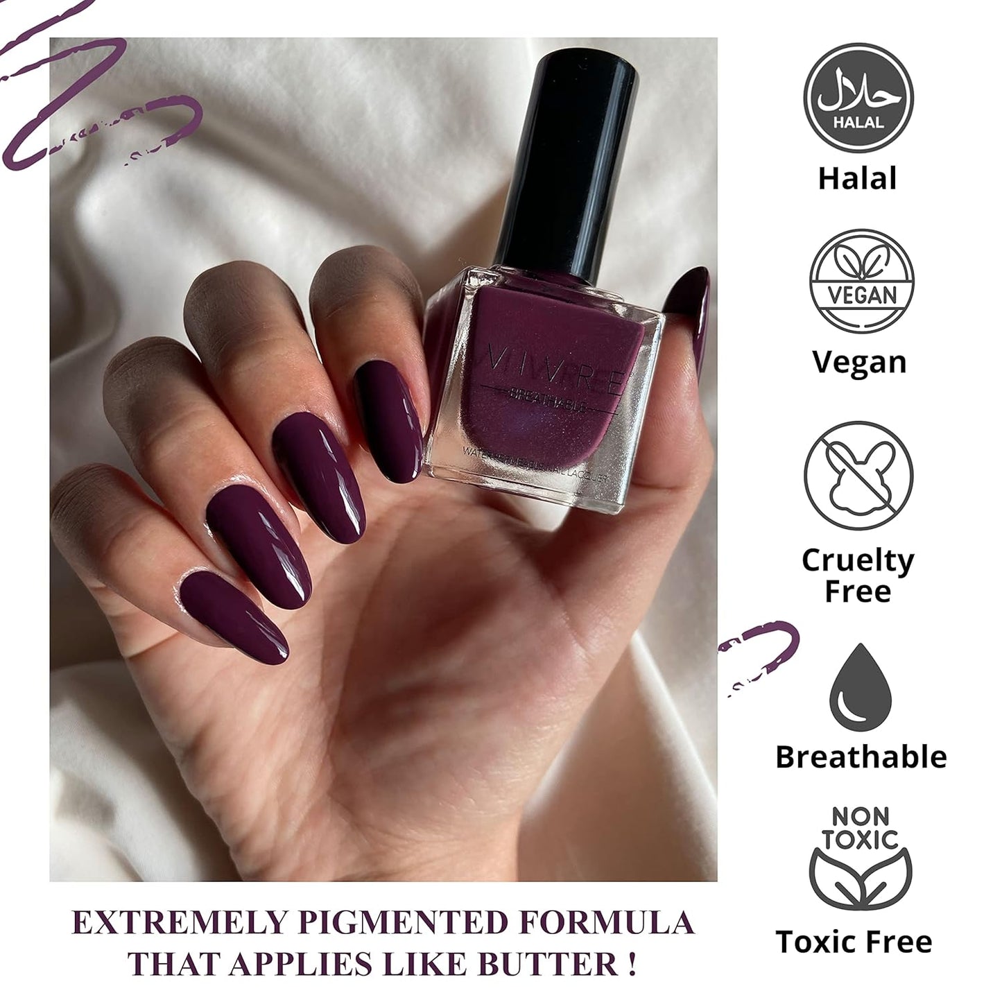 VIVRE Cosmetics Quick Dry Shiny Halal Nail Polish For Girls, Vegan Non Toxic Long Lasting, Certified Breathable and Water Permeable - Under the Stars