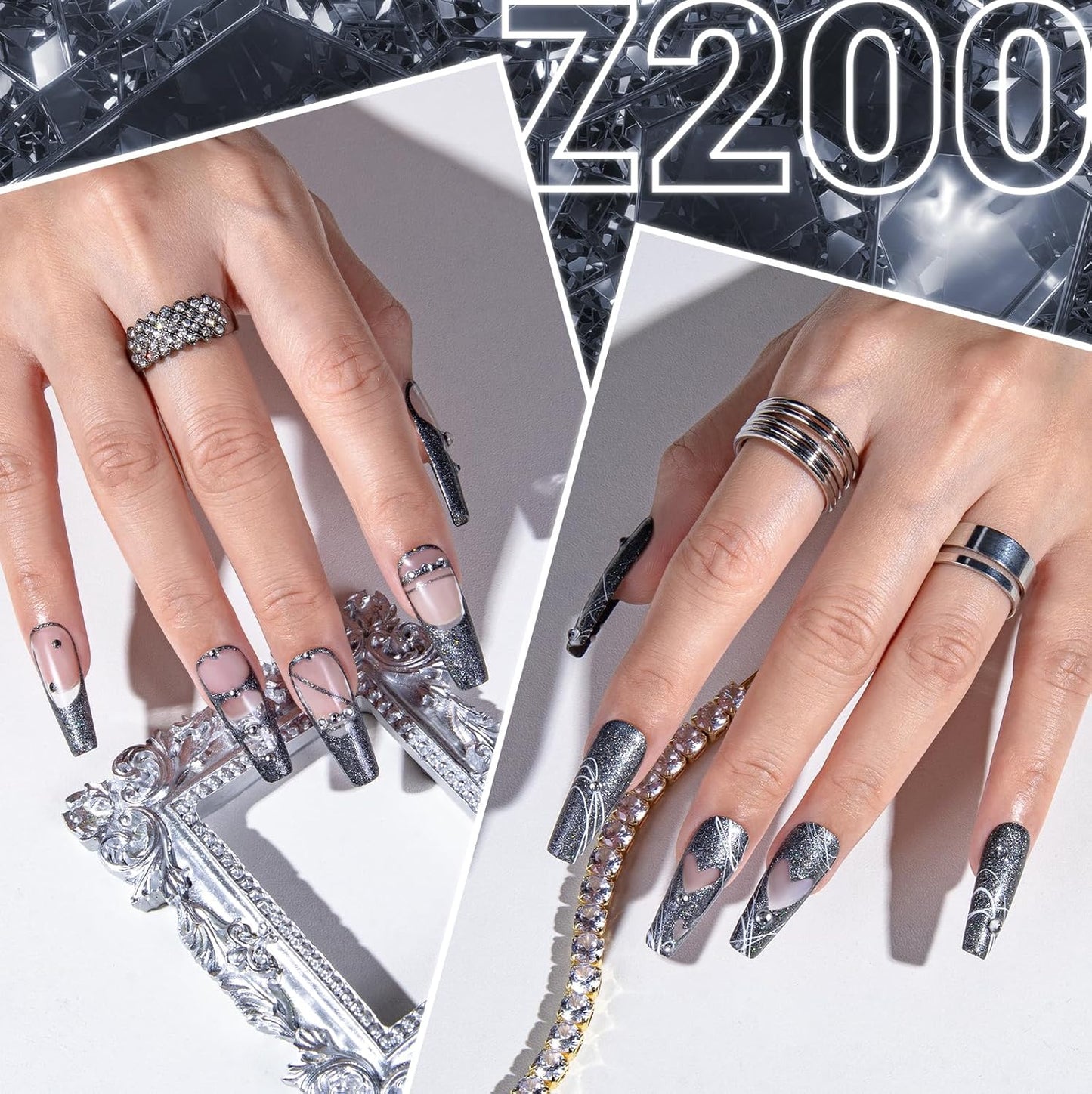 MelodySusie Sliver Glitter Gel Nail Polish,0.5fl oz Black Gray Glitter Nails Soak Off UV LED Sparkle Glitter Gel Polish Gift for Women Nail Art Manicure Salon DIY Nail Design Decoration at Home-z200