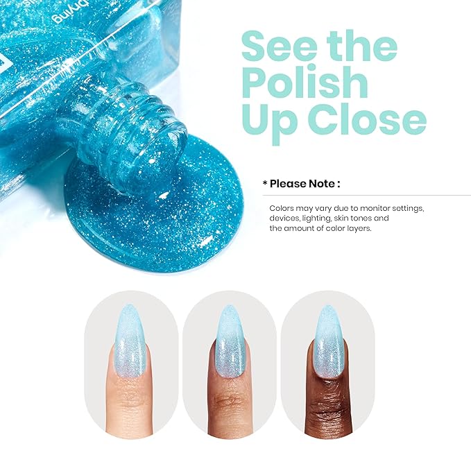 Beetles Blue Glitter Nail Polish - 1Pcs 15ml Fast Drying & Long Lasting Sparkly Nail Polish Frosted Light Blue Shards Nail Lacquer Finish Nail Art Design for Women