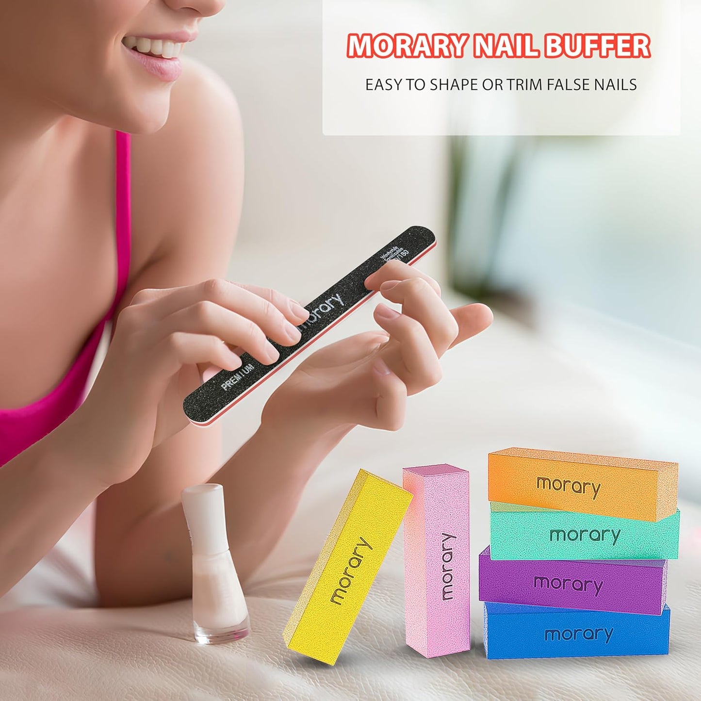 Nail Files and Buffers 12Pcs Professional Manicure Tools Kit, 6 Pcs Black Double Sided 100/180 Grit Nail Files & 6 Pcs Rectangular Nail Buffer Block Mulit Color
