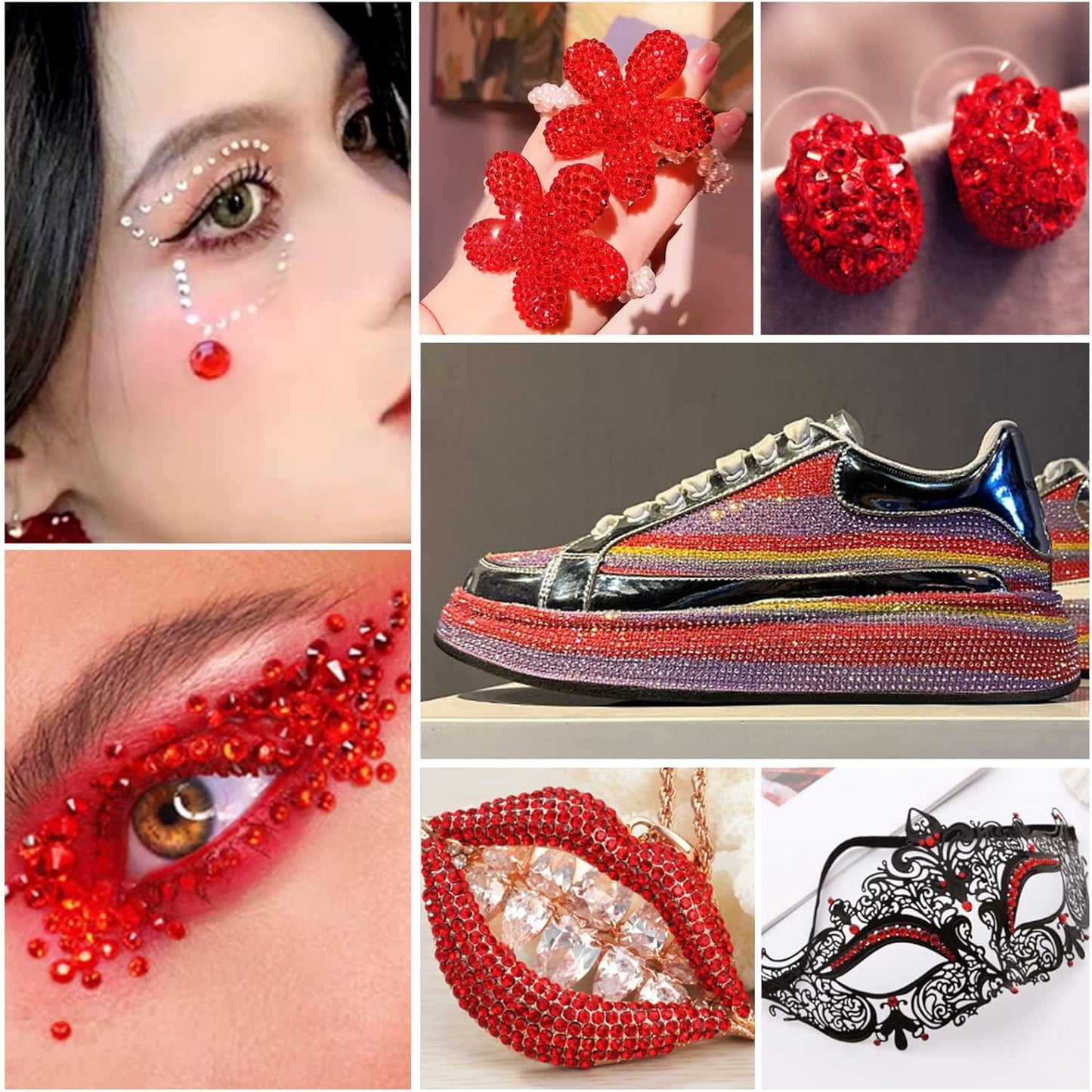 Beadsland 4300pcs Flatback Rhinestones,Light Red Rhinestone Nail Gems Round Crystal Rhinestones for Crafts,Mixed 6 Sizes with Picking Tweezers and Wax Pencil Kit, SS6-SS20,Light Siam
