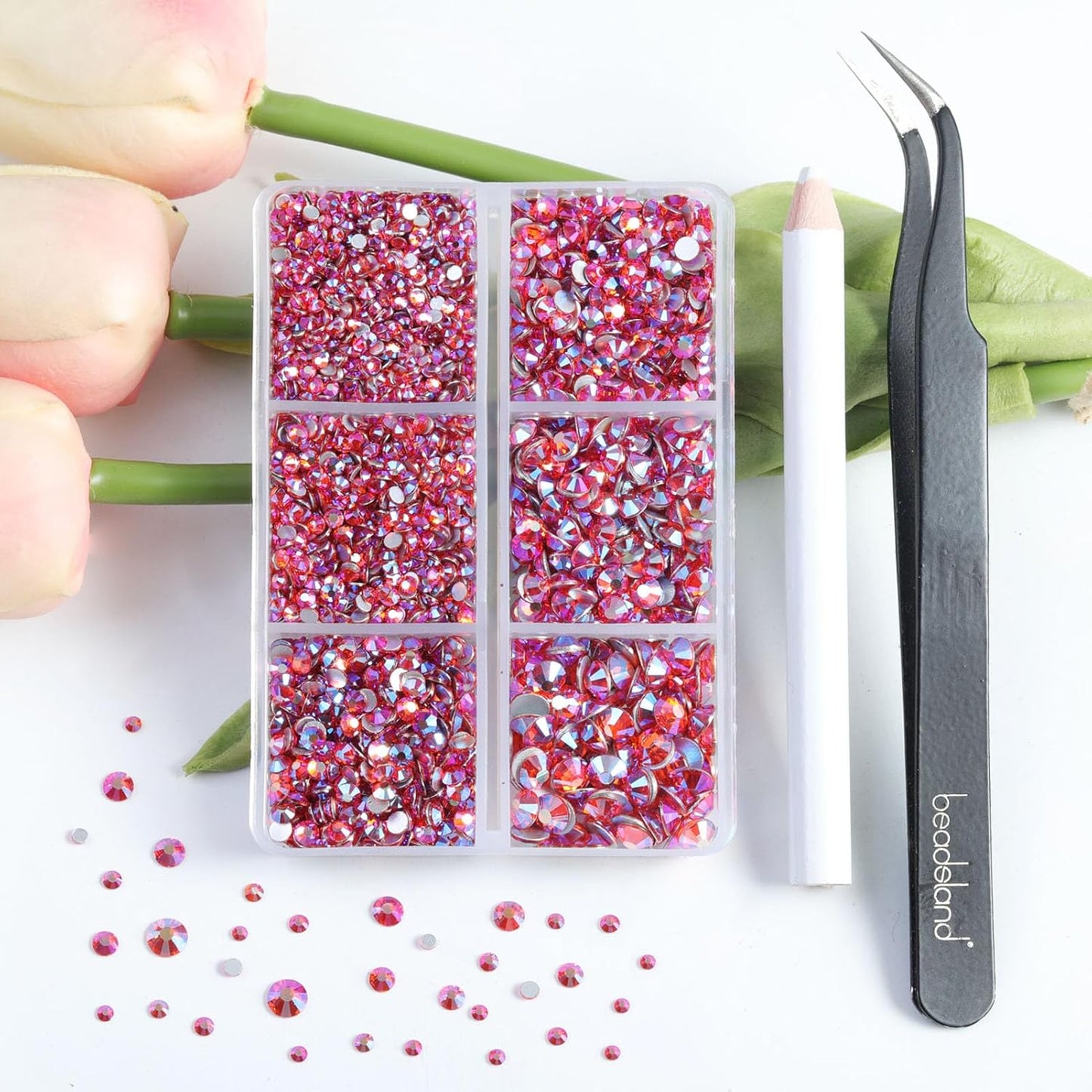 Beadsland 4300pcs Flatback Rhinestones,Orange AB Rhinestone Nail Gems Round Crystal Rhinestones for Crafts, Mixed 6 Sizes with Picking Tweezers and Wax Pencil Kit, SS6-SS20, Hyacinth AB