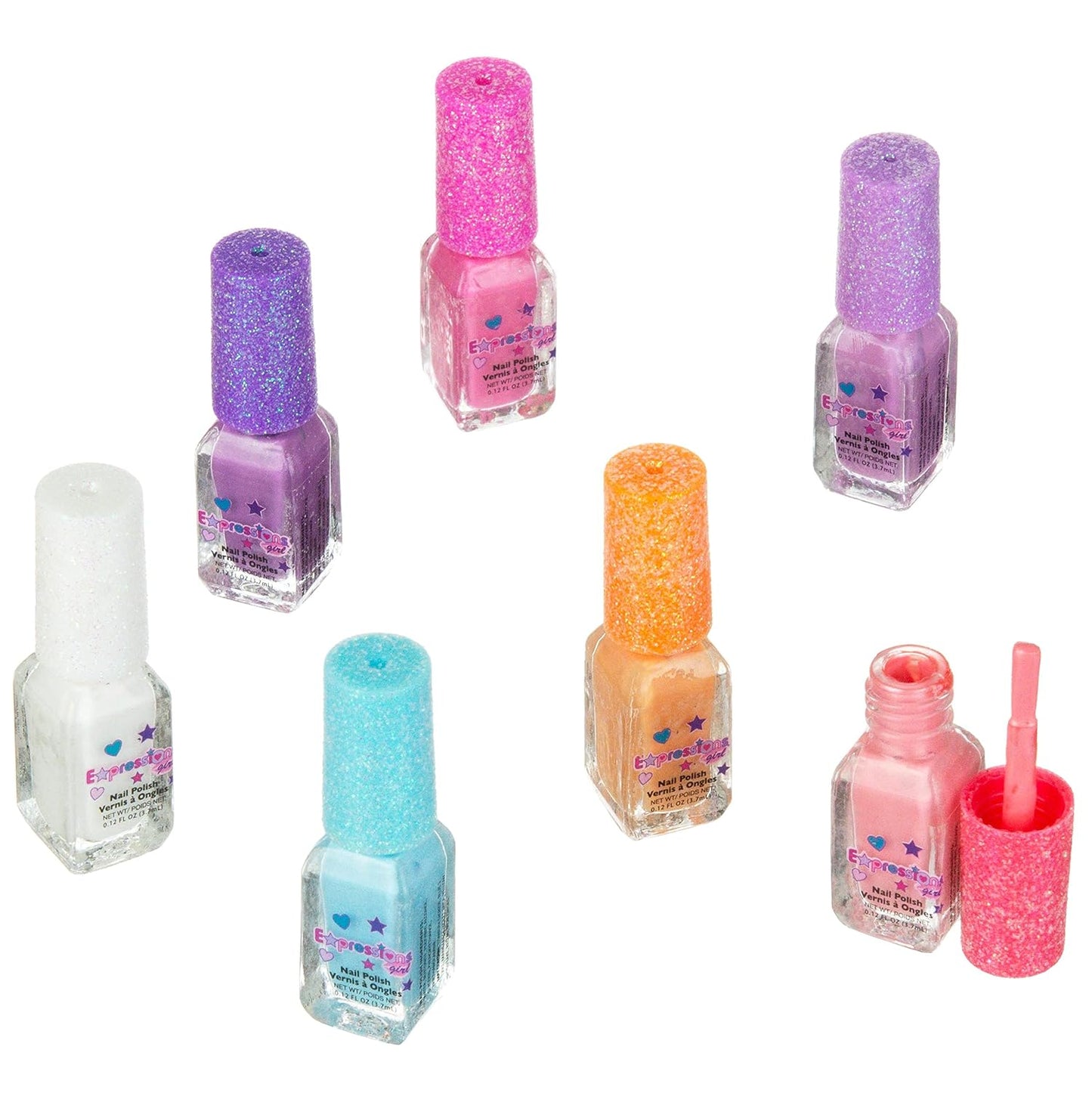 EXPRESSIONS 7pc Shimmer Nail Polish Set - Glitter Cap, Safe & Non-Toxic Nail Polish Kit for Girls & Teens